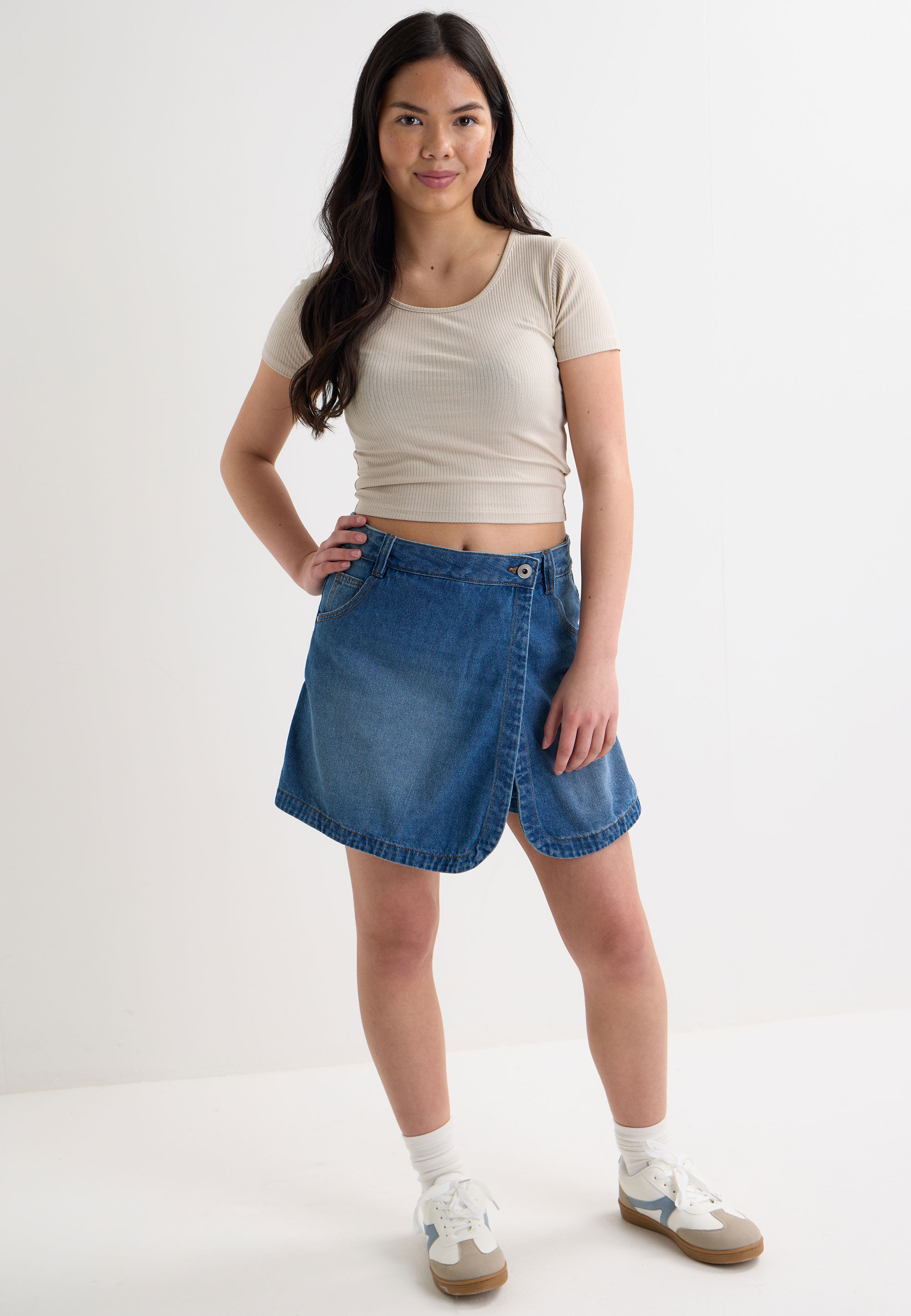 Older Girls Stone Ribbed Scoop Neck Top