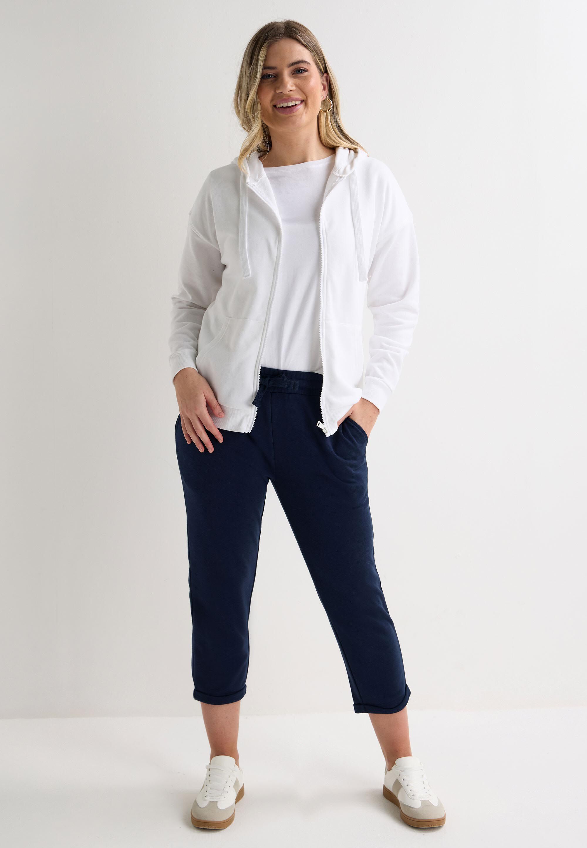 Womens White Plain Zip Through Hoodie