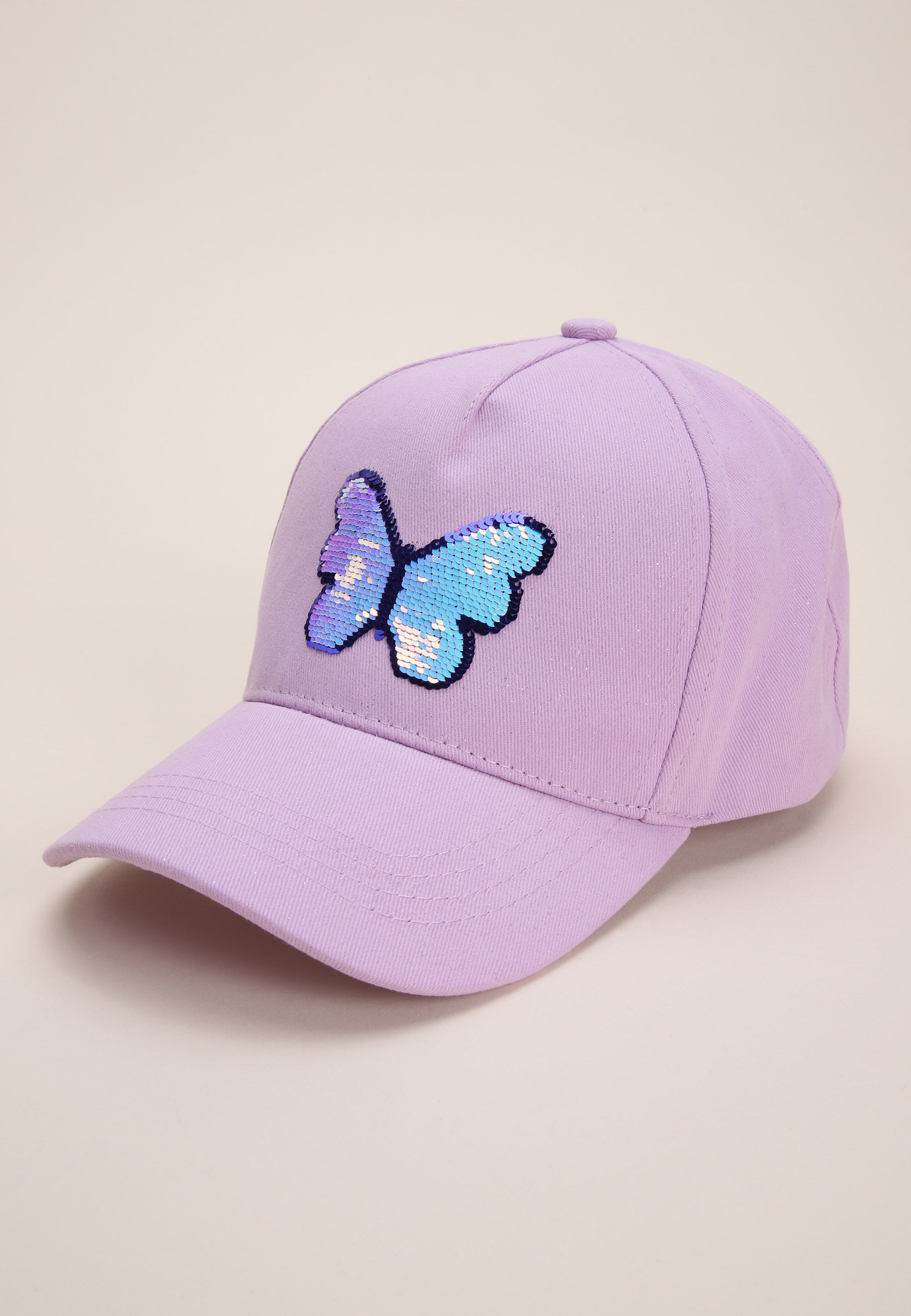 Younger Girls Lilac Sequin Butterfly Baseball Cap