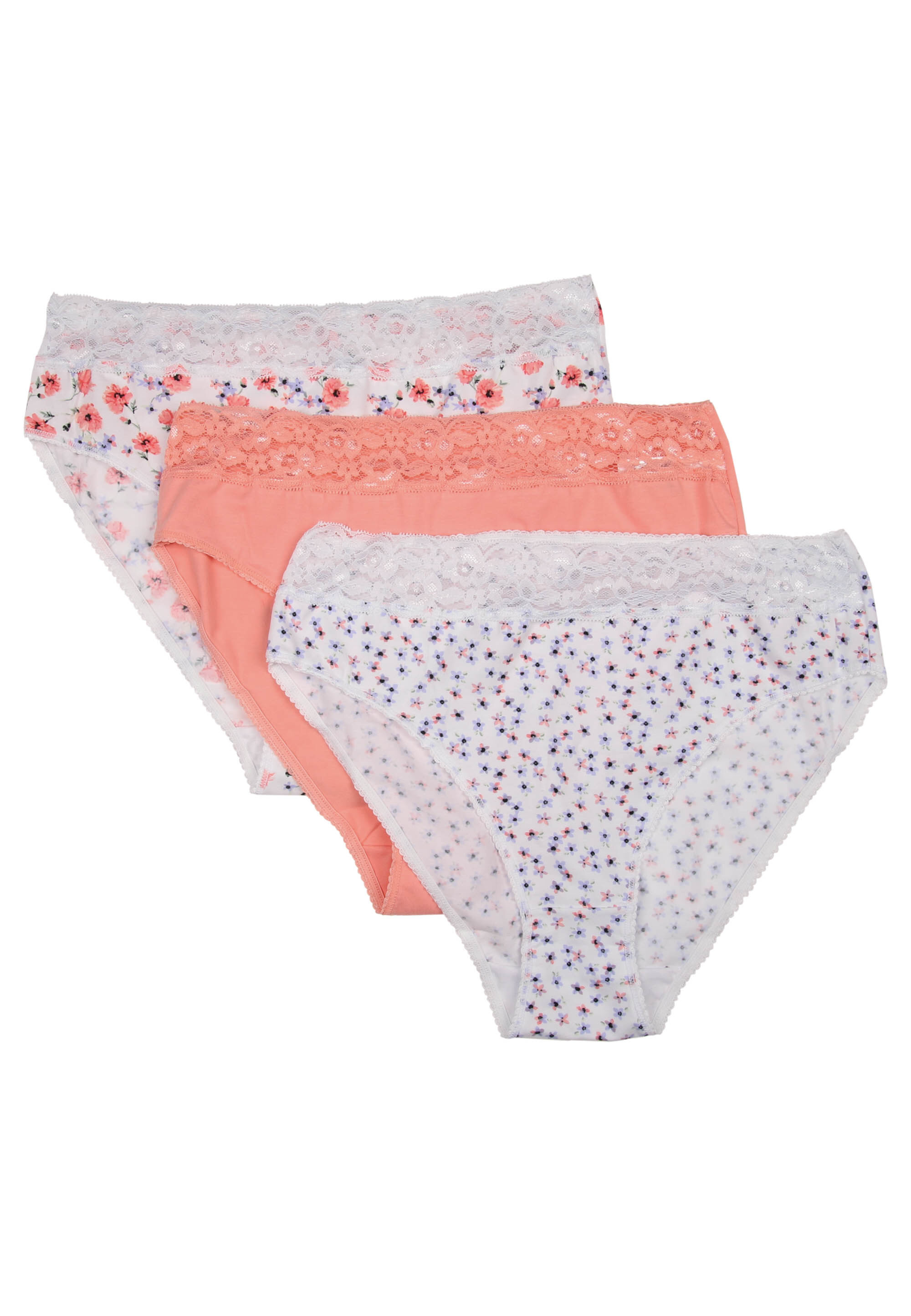 Womens 3pk Coral Floral Print High Cut Briefs