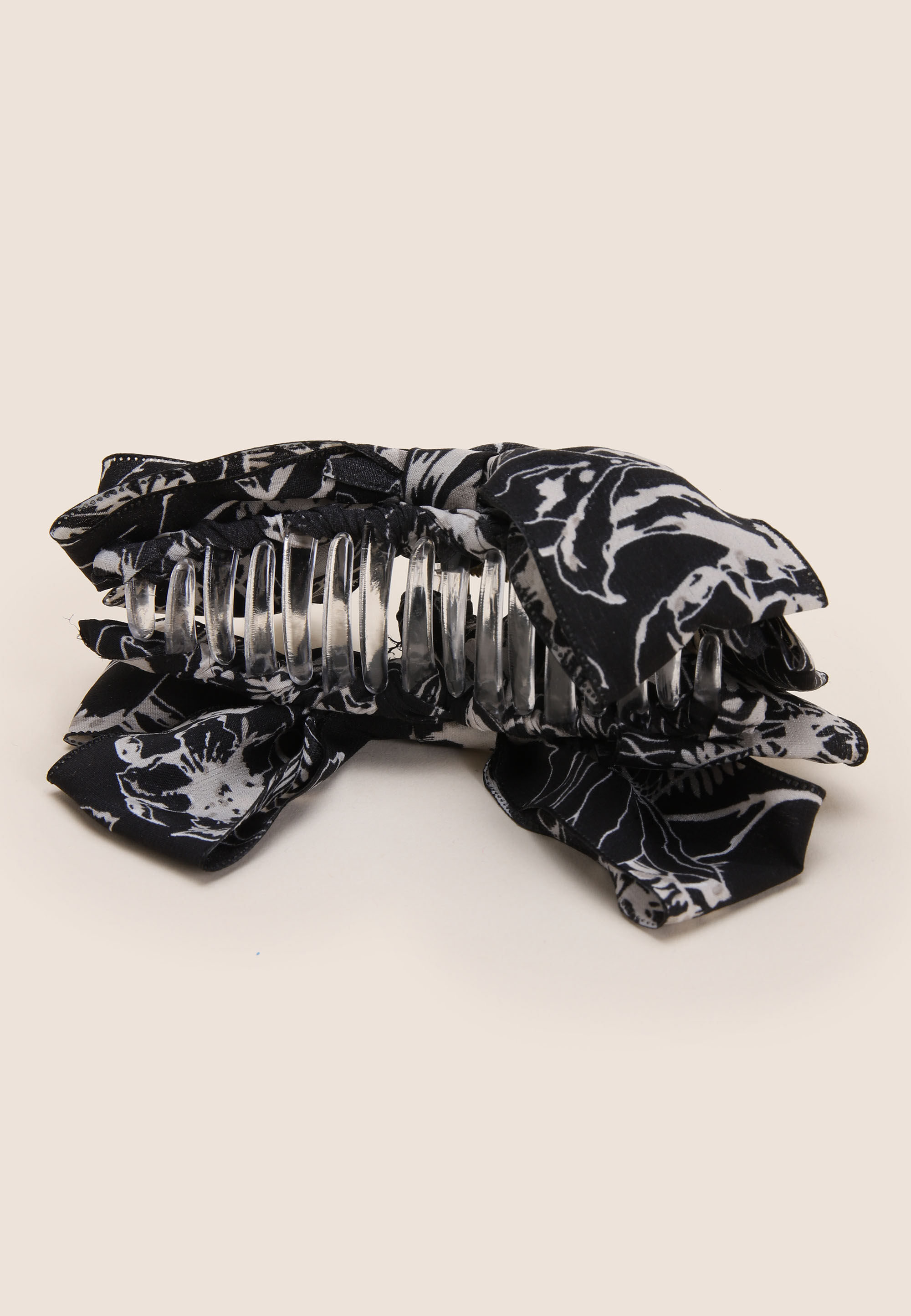 Womens Black Printed Fabric Bow Hair Claw Clip