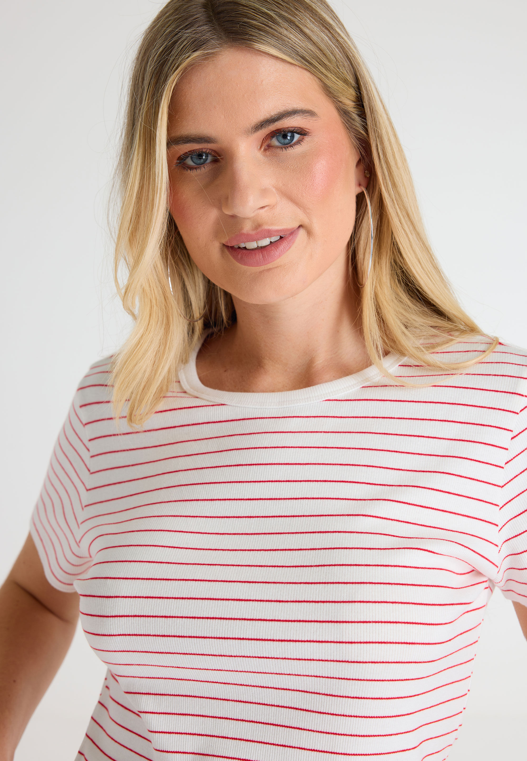Womens White Striped Ribbed T-shirt