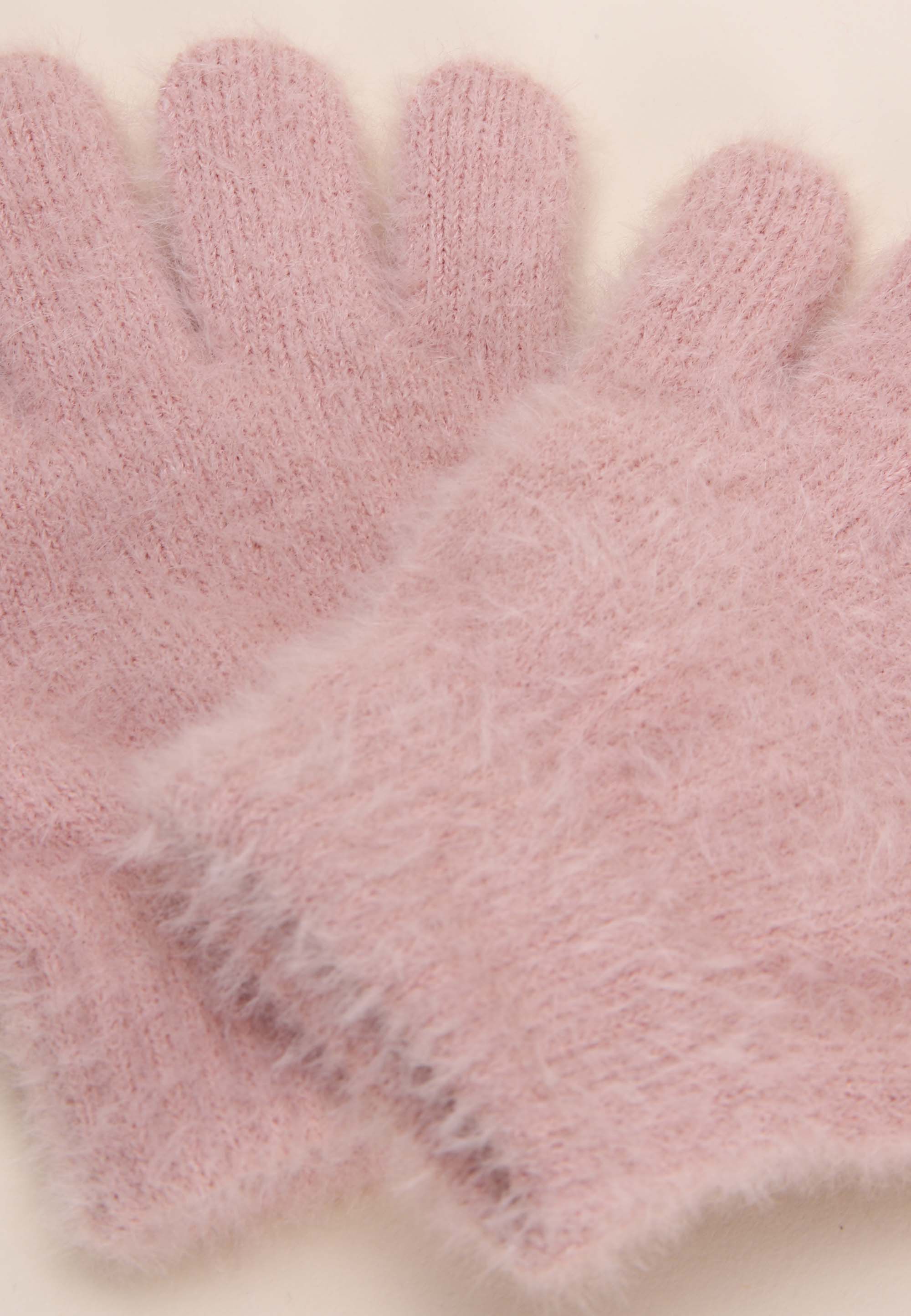 Younger Girls Pink Eyelash Knit Gloves