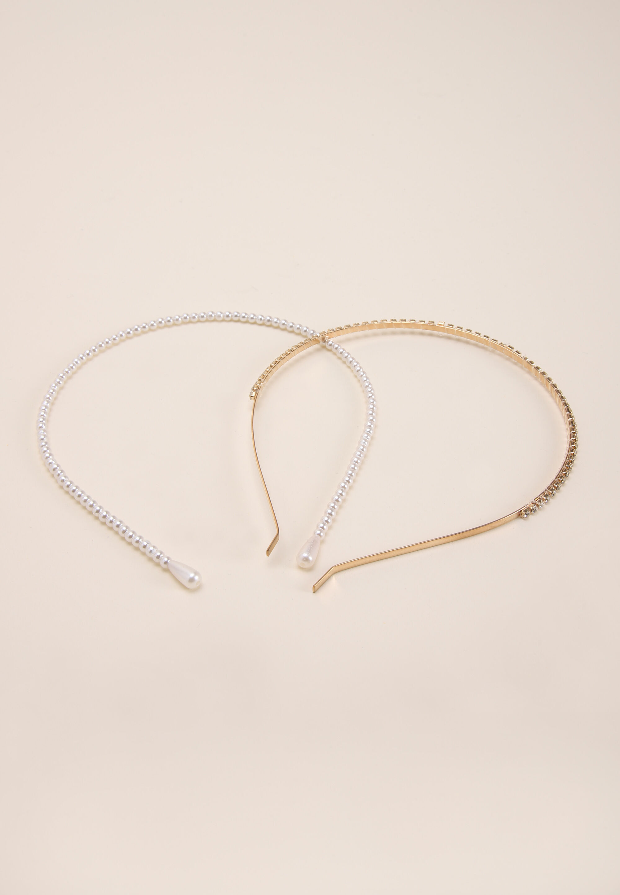 Womens 2pk Pearl and Diamante Metal Hair Bands