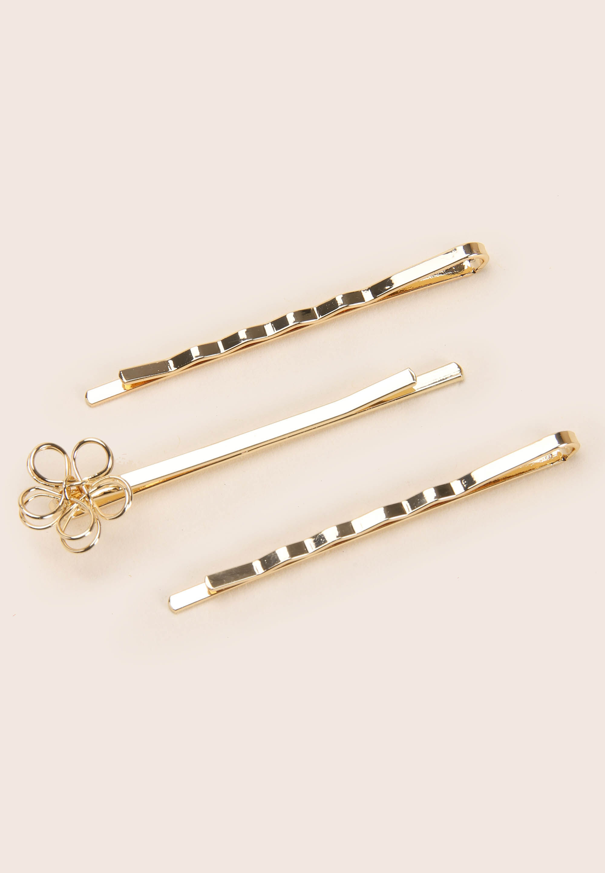 Womens 3pk Gold Flower Hair Slides