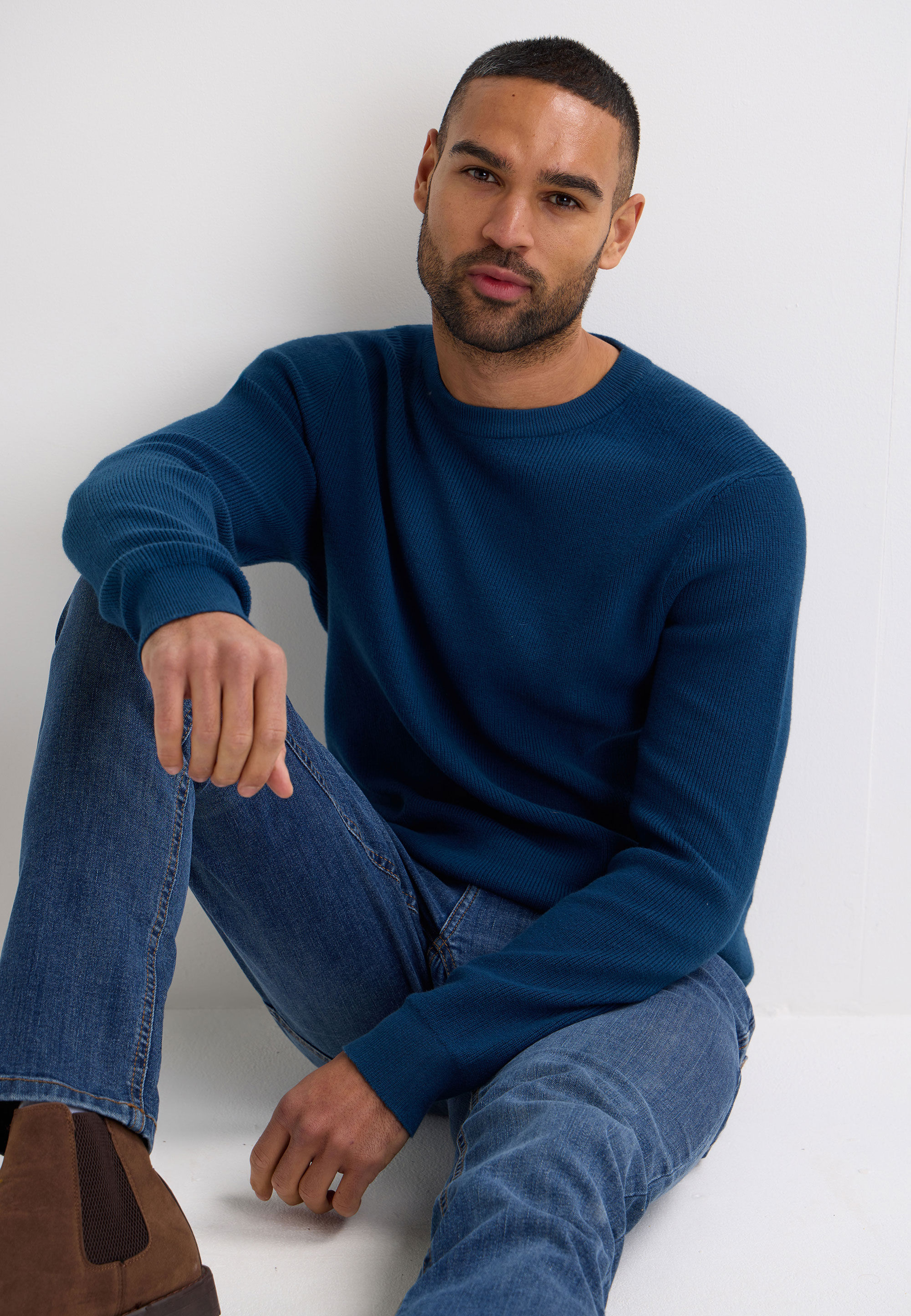 Mens Blue Plain Knitted Jumper