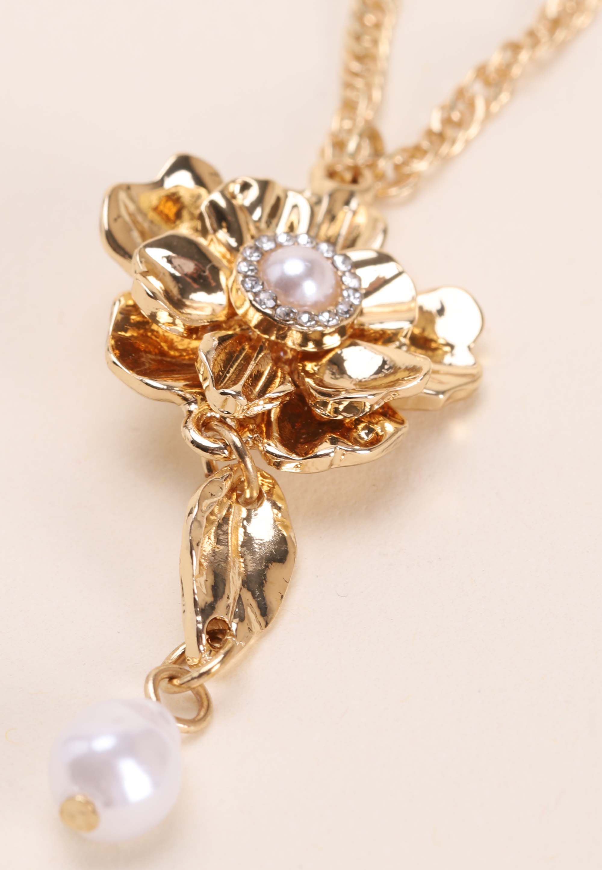 Womens Gold 2 Row Flower Necklace