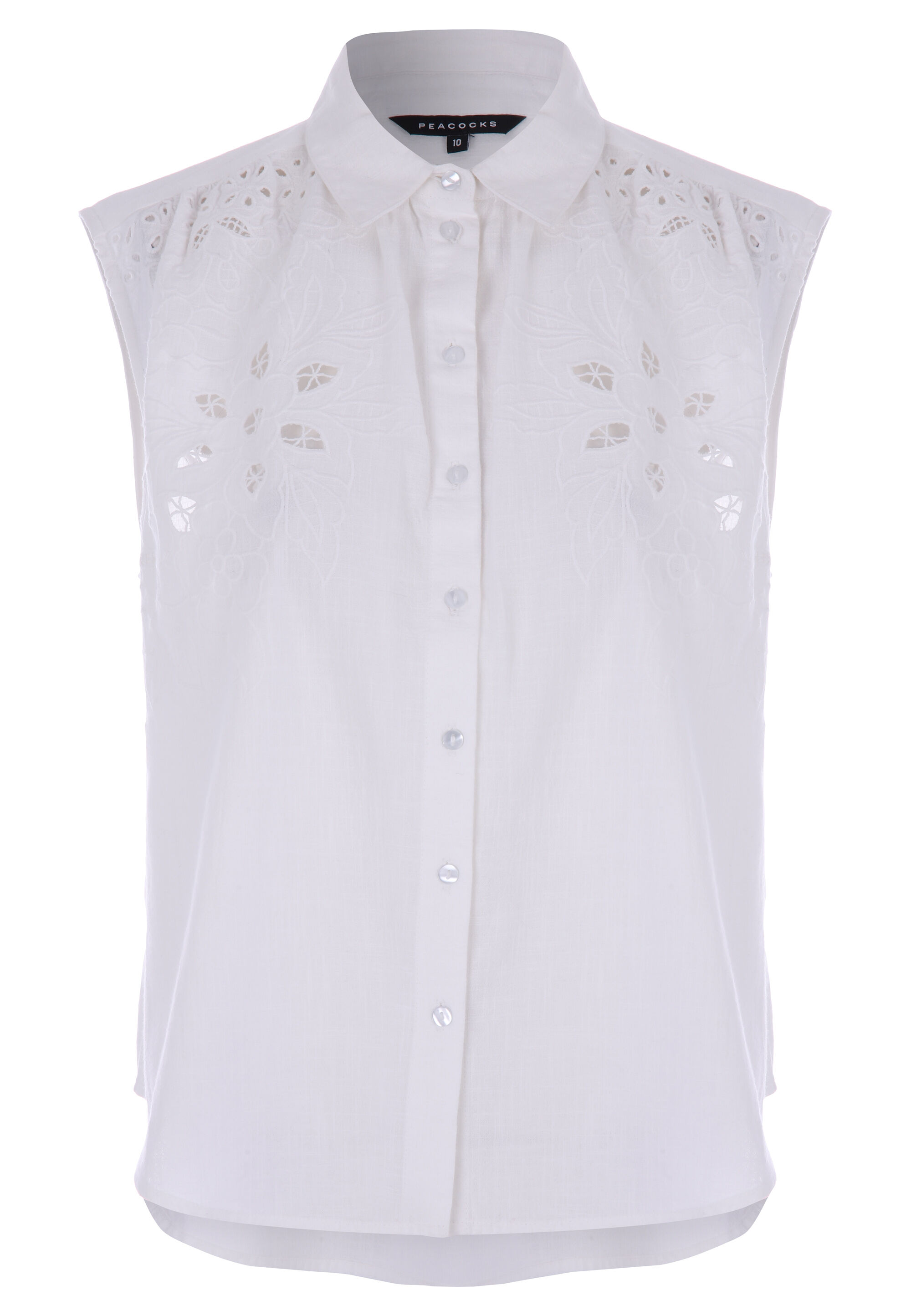 Womens White Broderie Anglaise Sleeveless Shirt