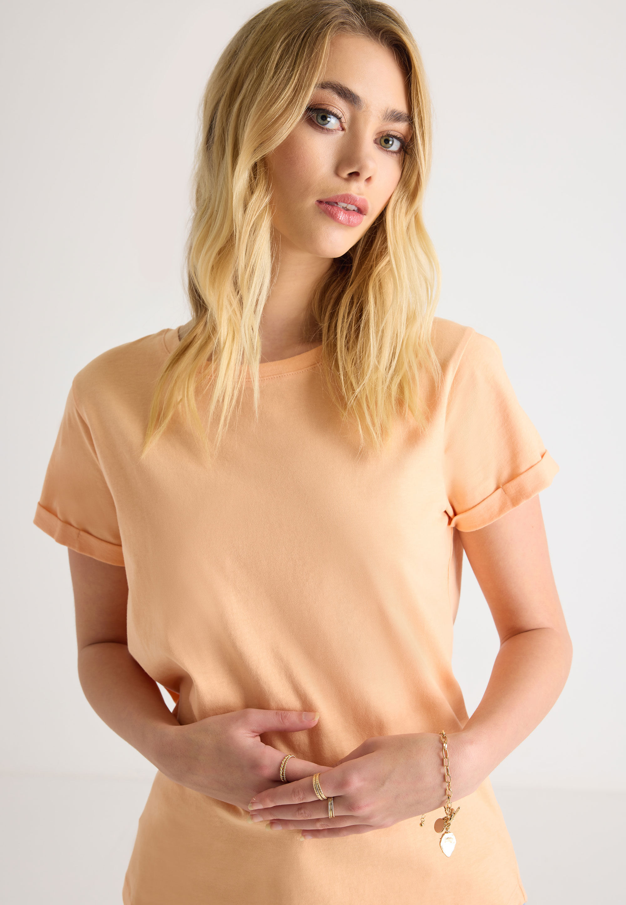 Womens Orange Roll Sleeve Top
