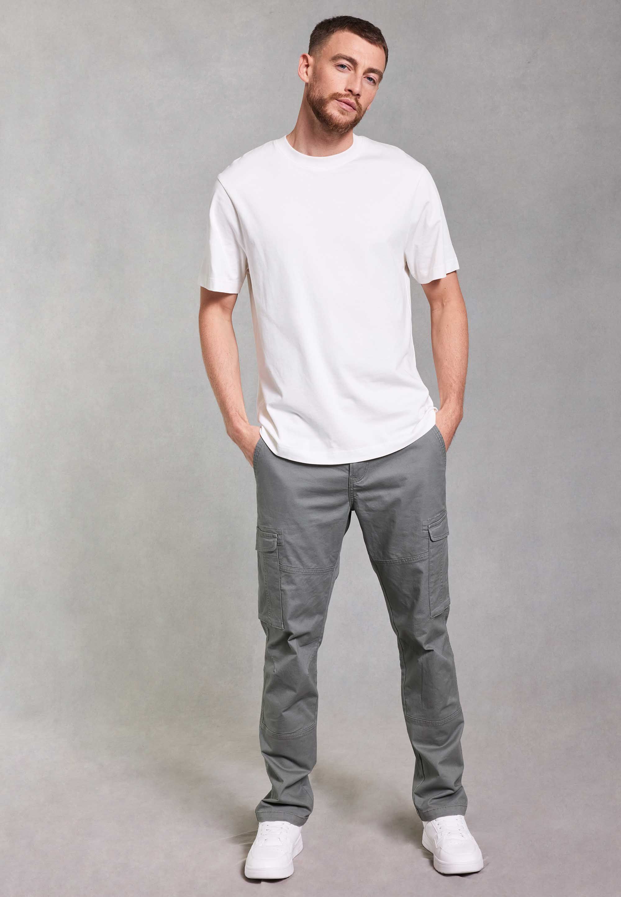 Mens Khaki Cargo Straight Leg Trousers
