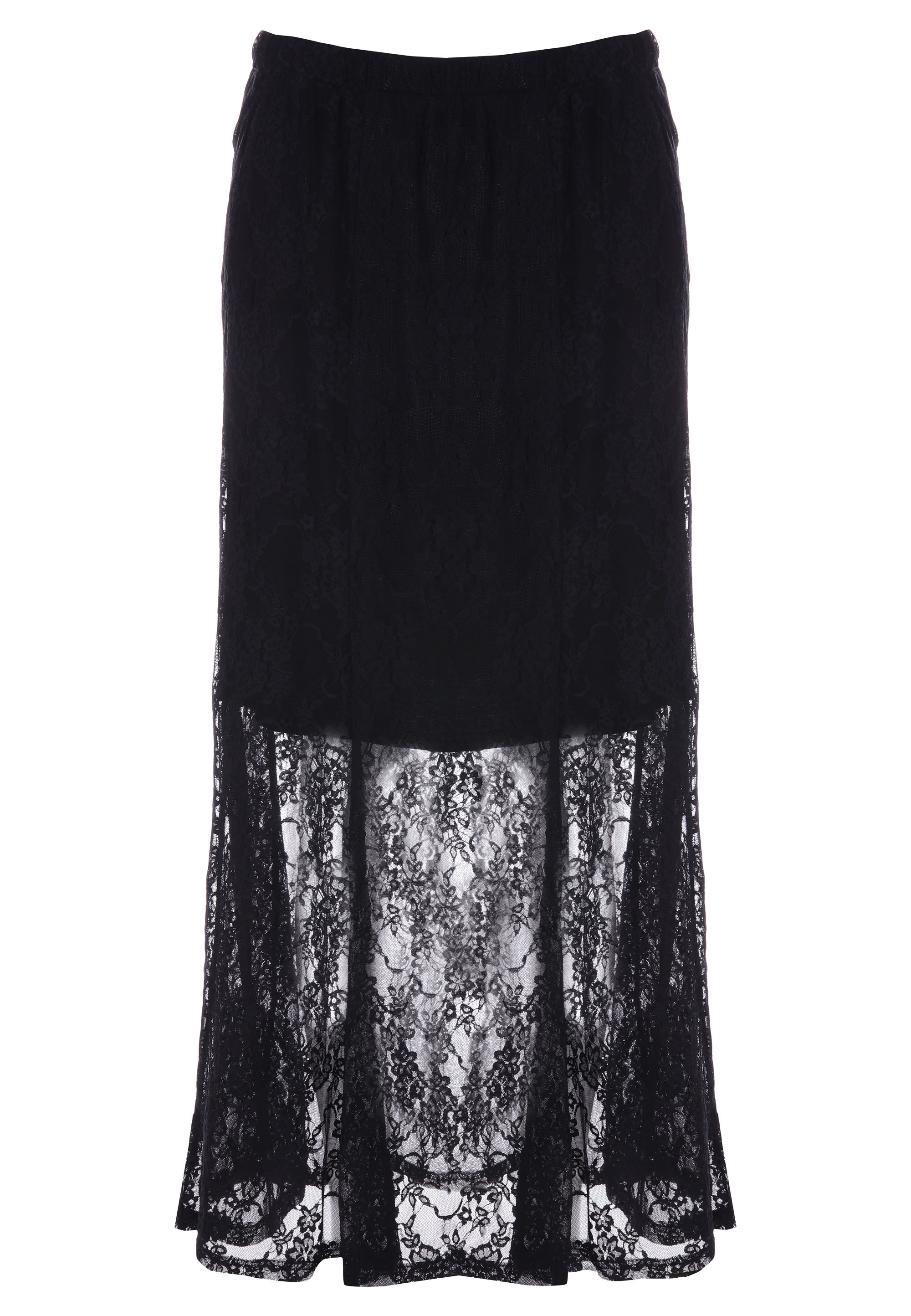 Womens Black Lace Midi Skirt