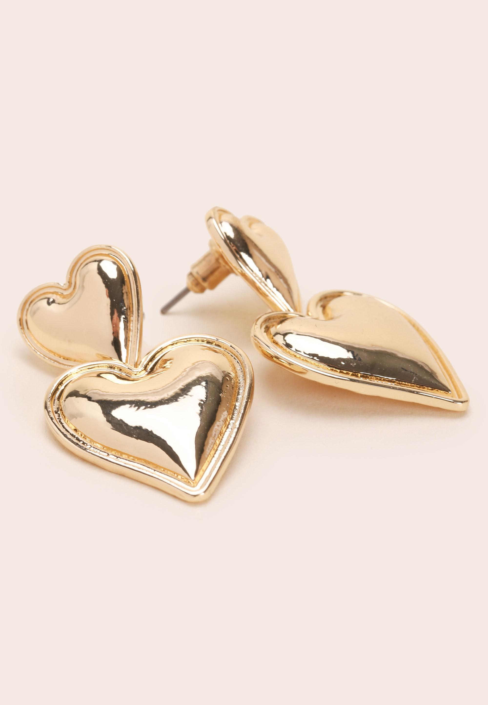 Womens Gold Double Heart Drop Earrings