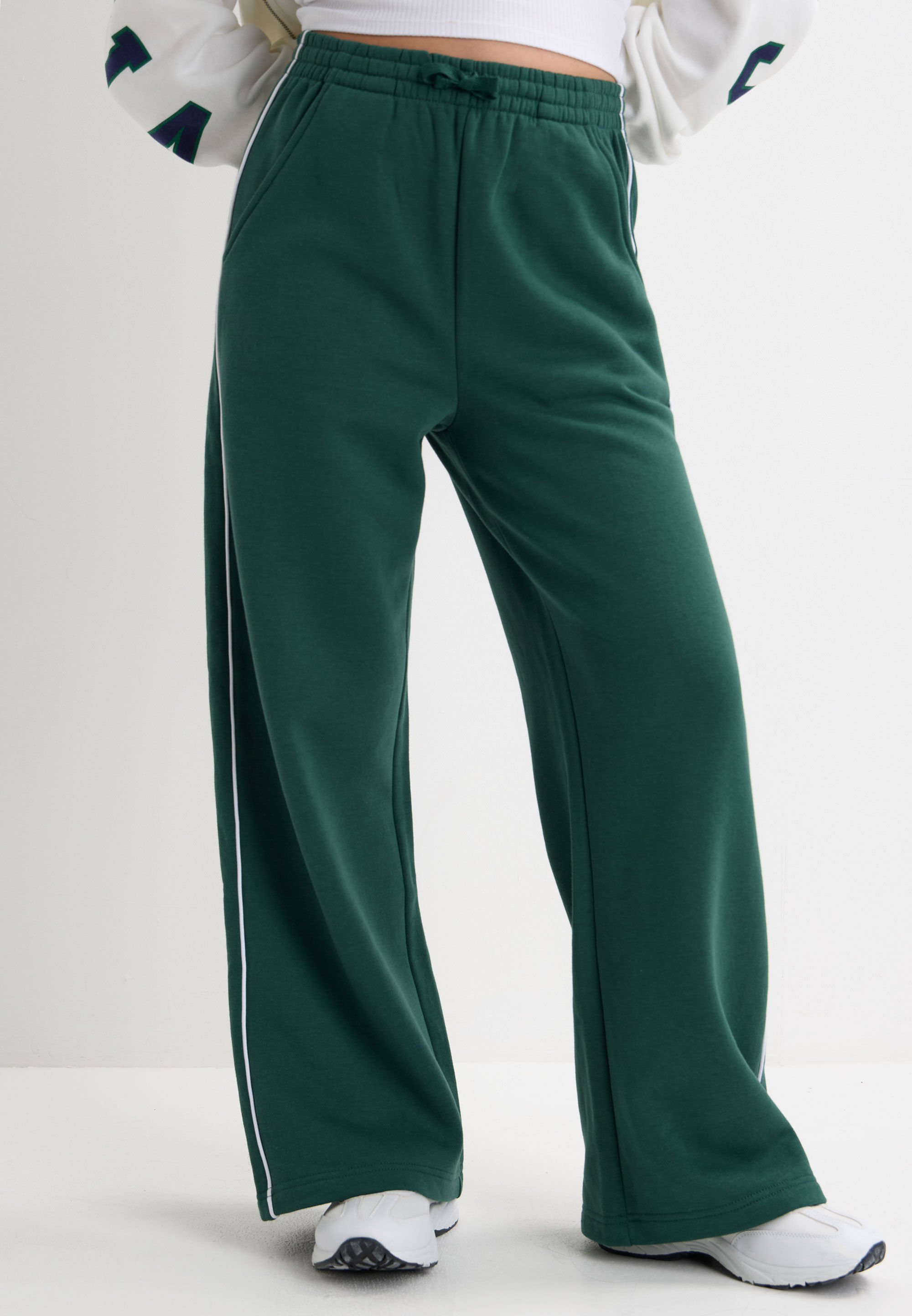 Older Girls Green & White Piped Wide Leg Joggers