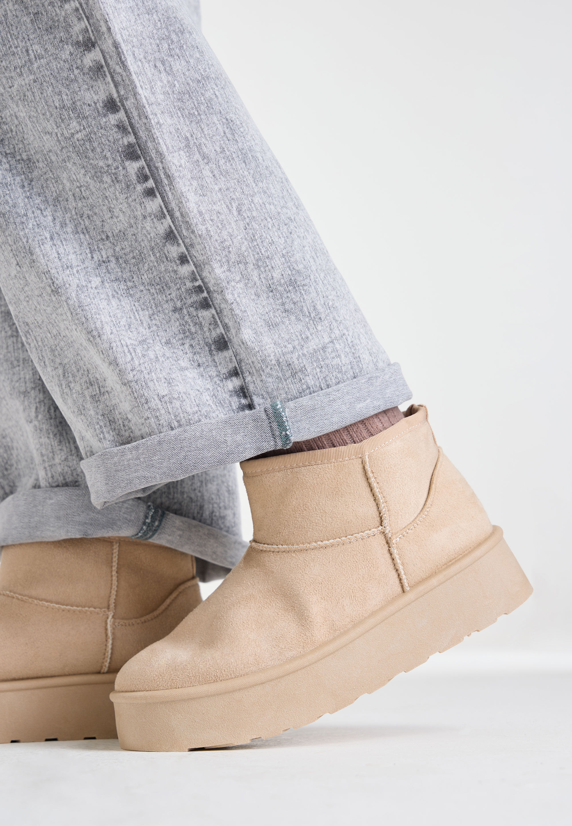 Womens Taupe Casual Mini Boot