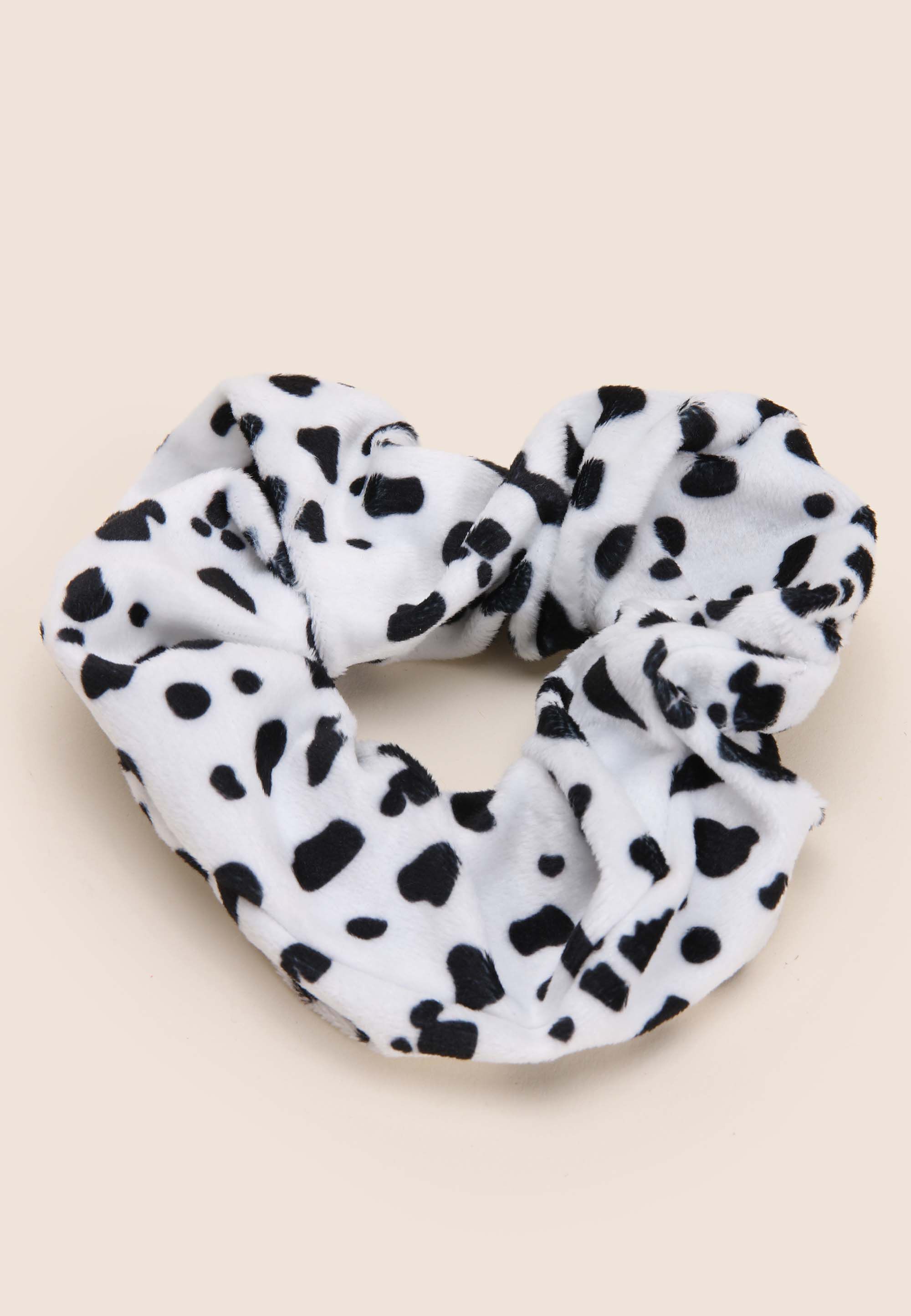 Womens White & Black Spot Towelling Scrunchy