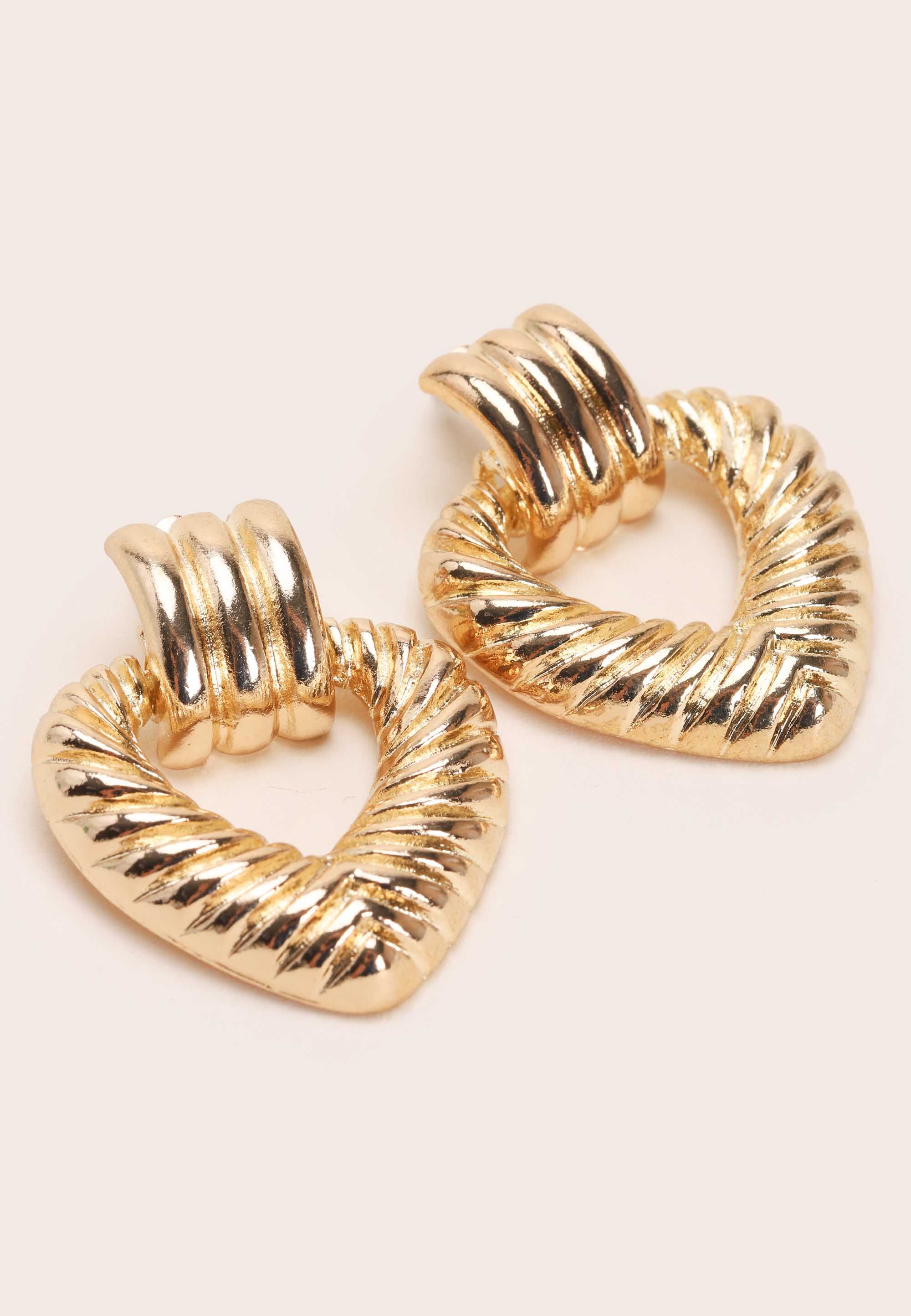 Womens Gold Heart Door Knocker Earrings