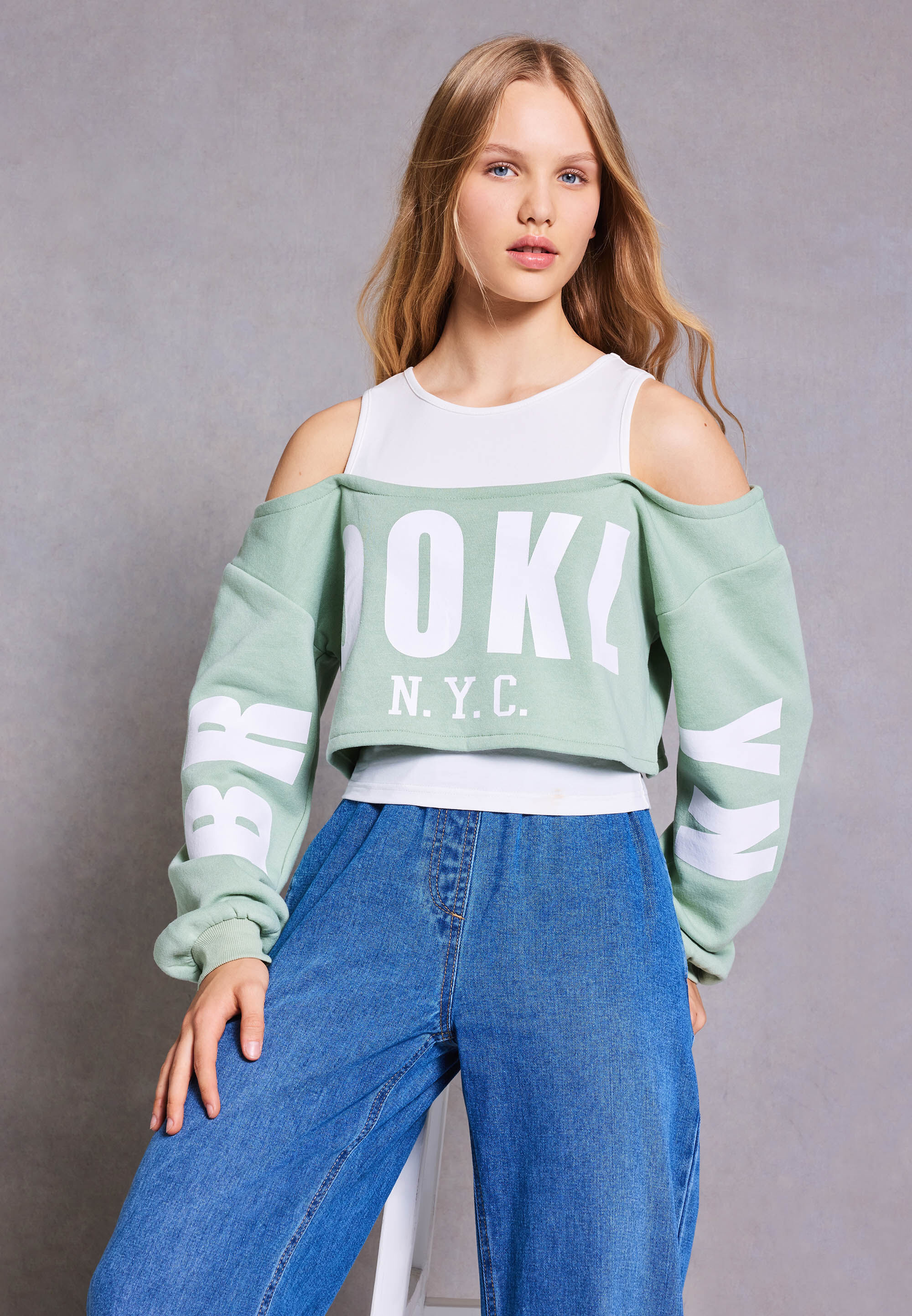 Older Girls Blue Denim Wide Leg Draw Waist Jeans