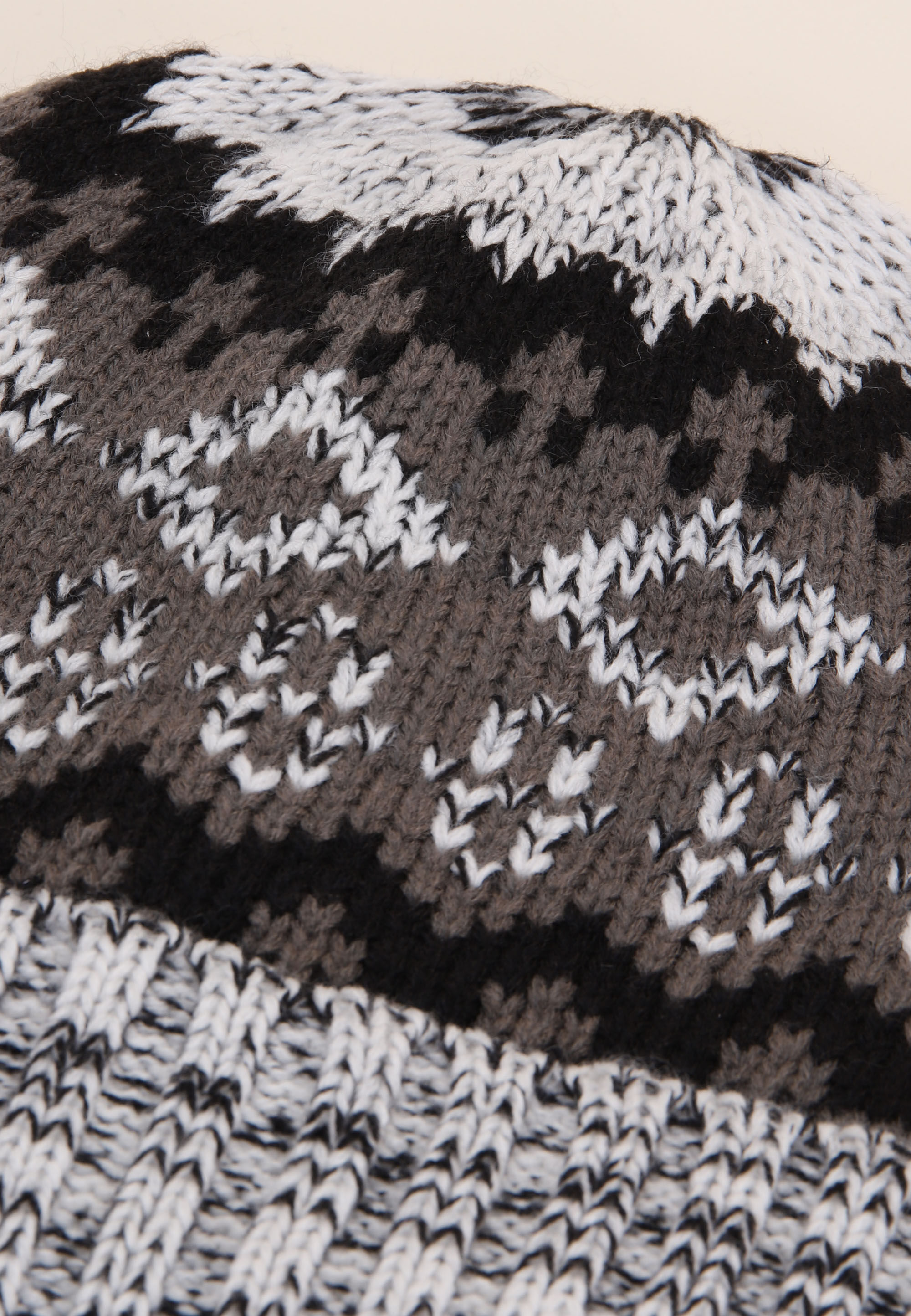 Mens Grey Fair Isle Knitted Beanie