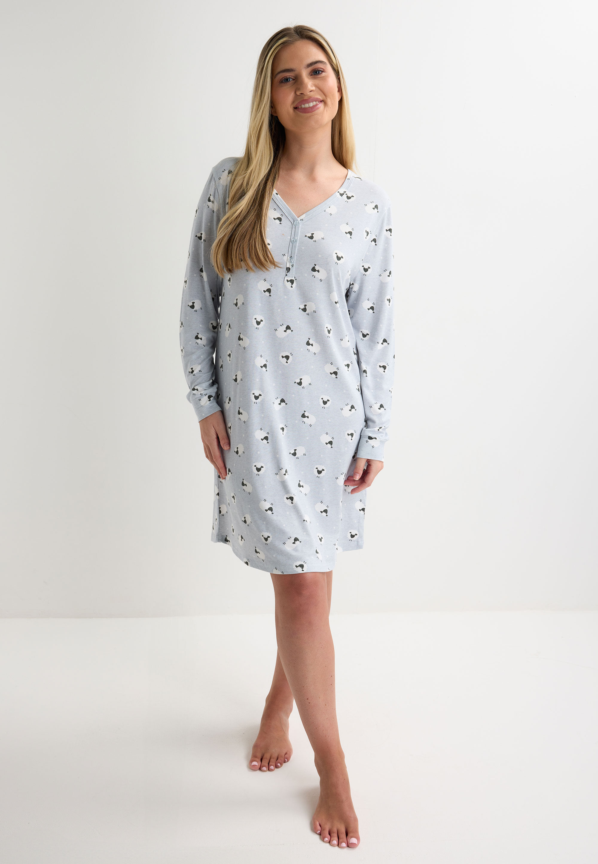 Womens Grey Sheep Soft Touch Nightdress