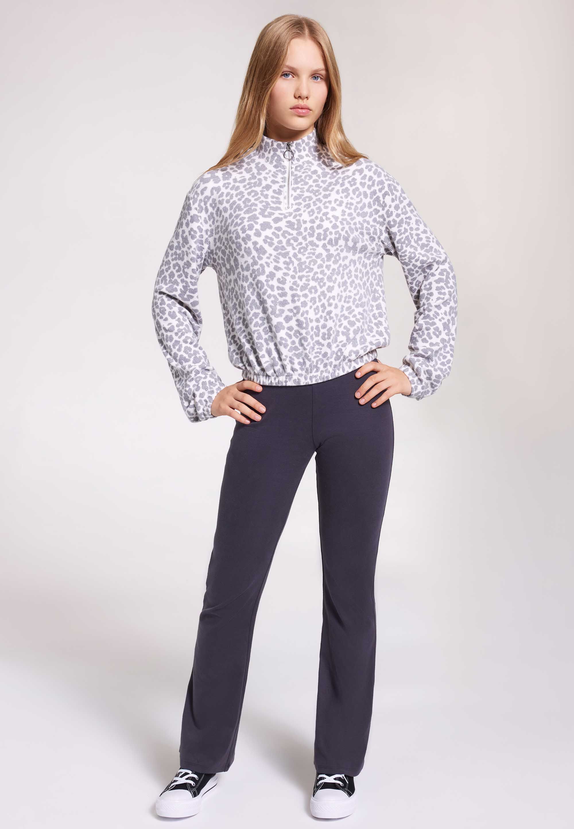 Older Girls Cream Leopard Zip Sweatshirt Top