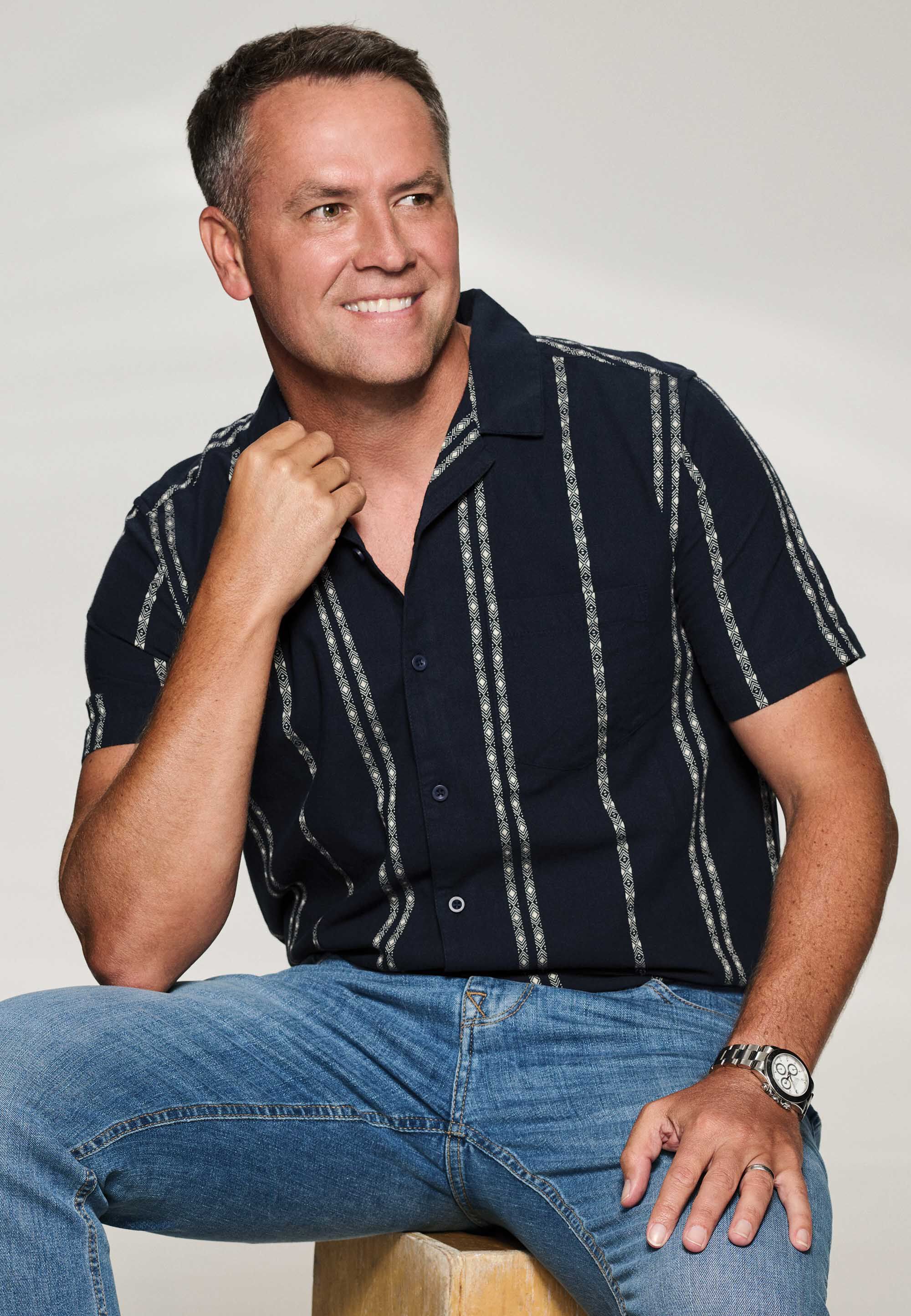 Mens Navy Stripe Texture Short Sleeve Shirt