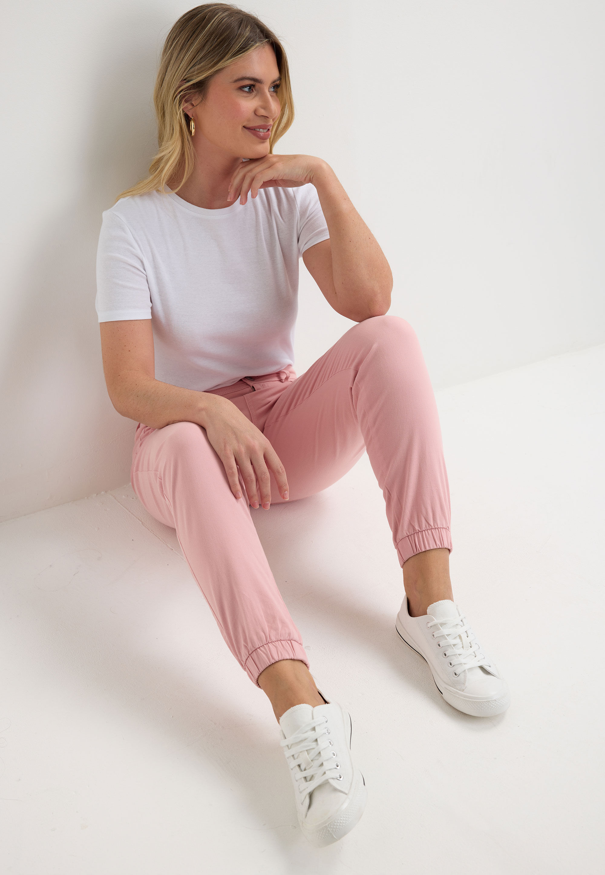 Womens Pink Plain Cuffed Trousers