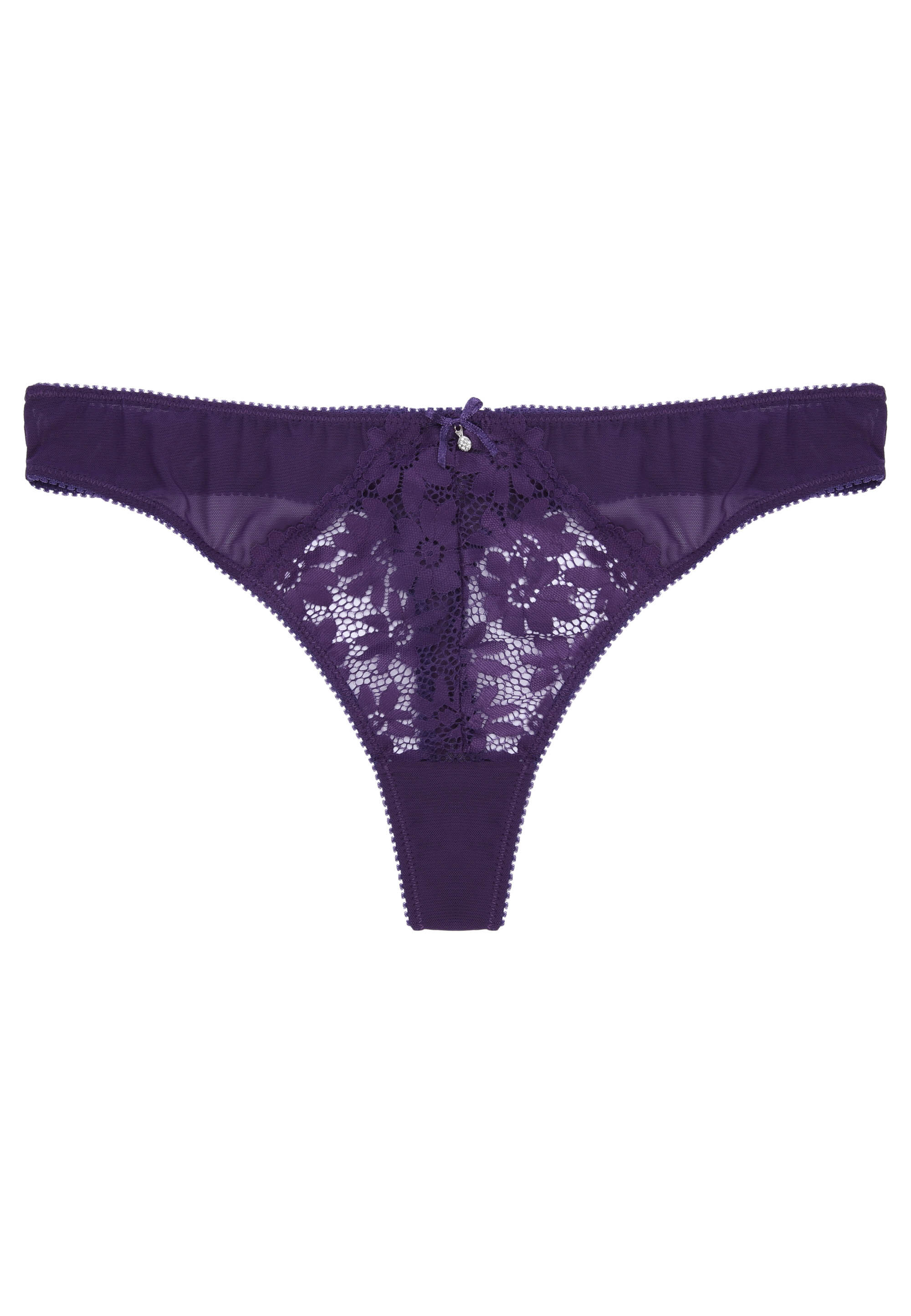 Womens Purple Floral Lace Thong