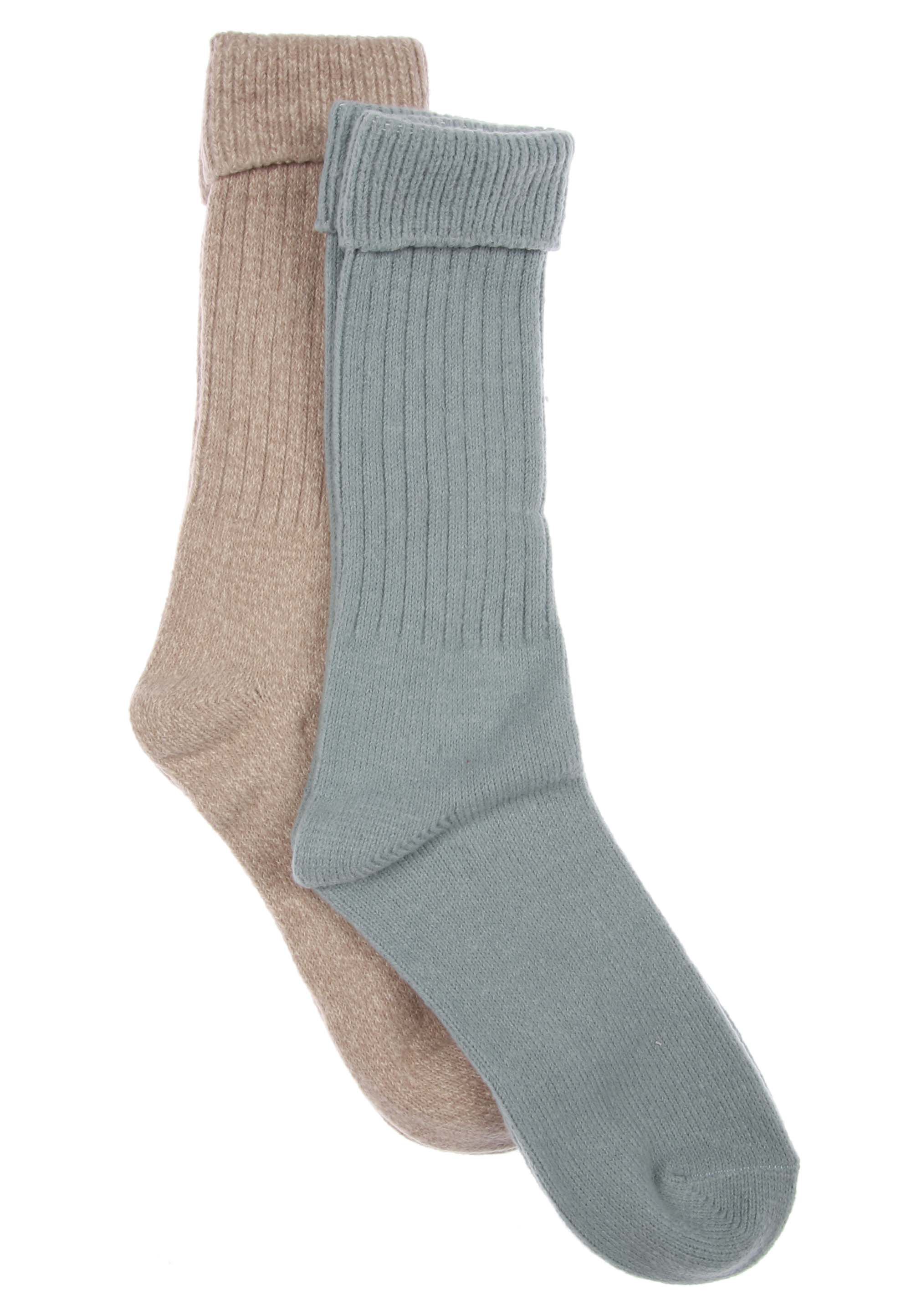 Womens 2pk Green & Beige Soft Cosy Socks