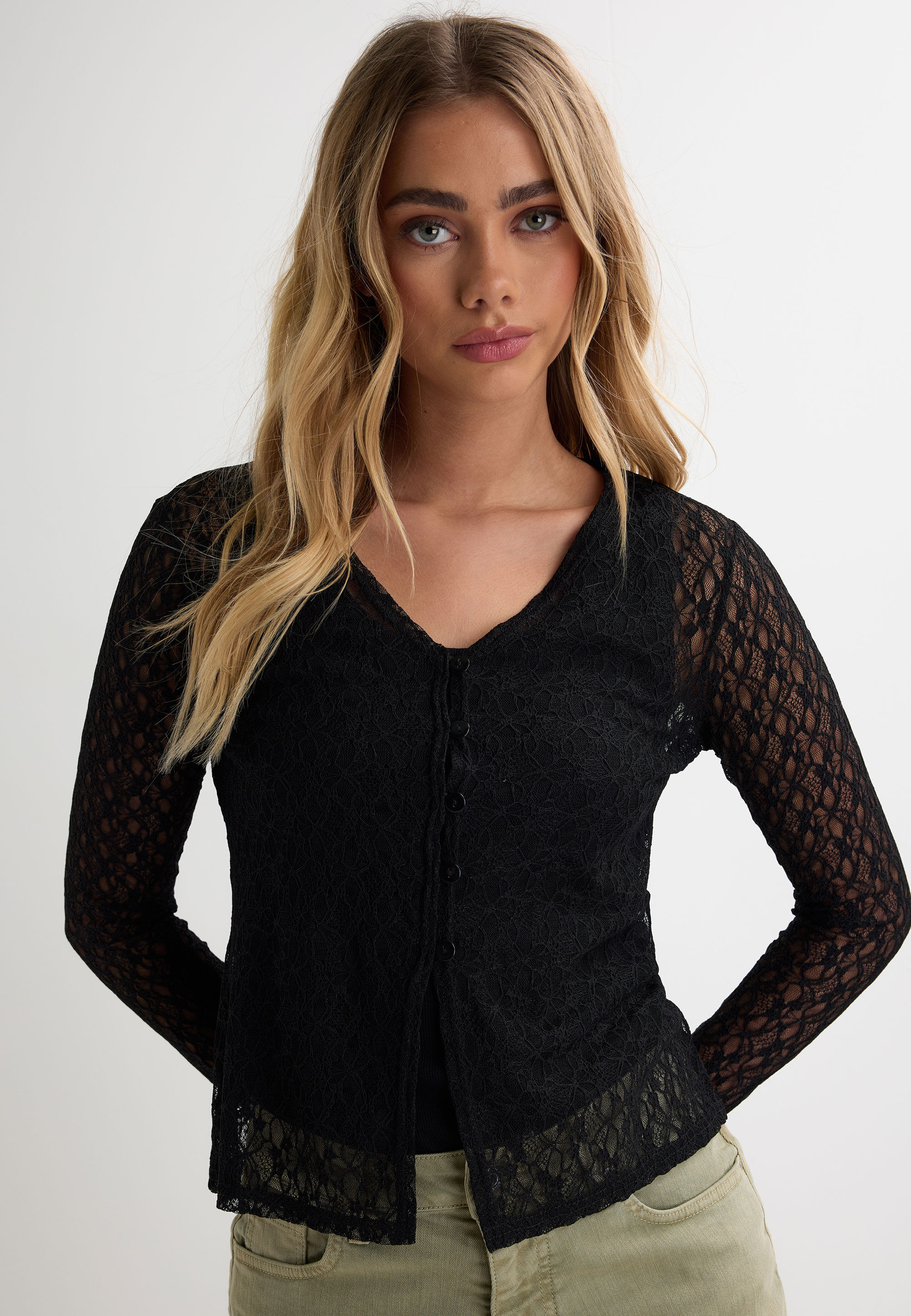 Womens Black Floral Lace Cardigan
