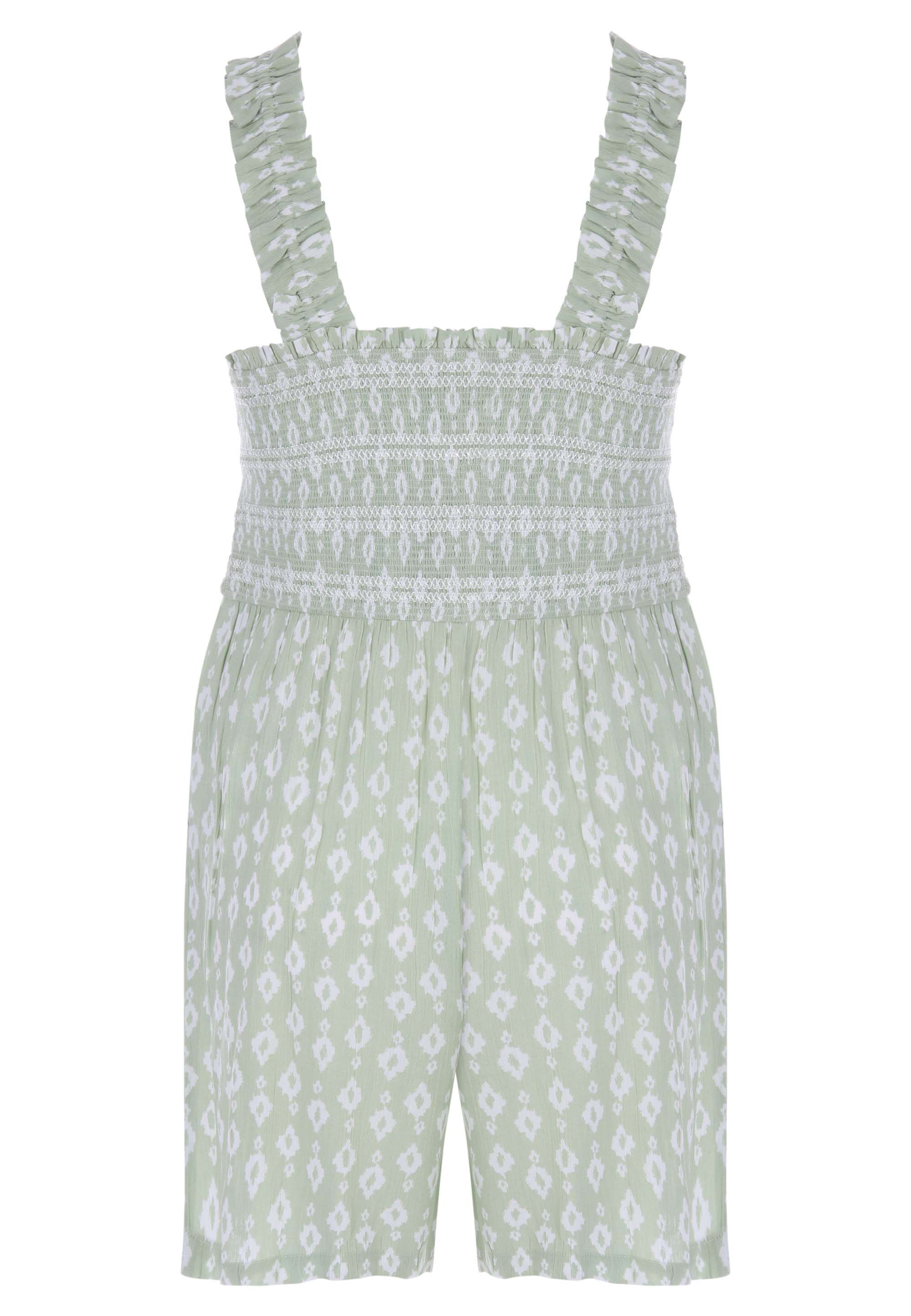 Womens Sage Abstract Print Shirred Short Playsuit