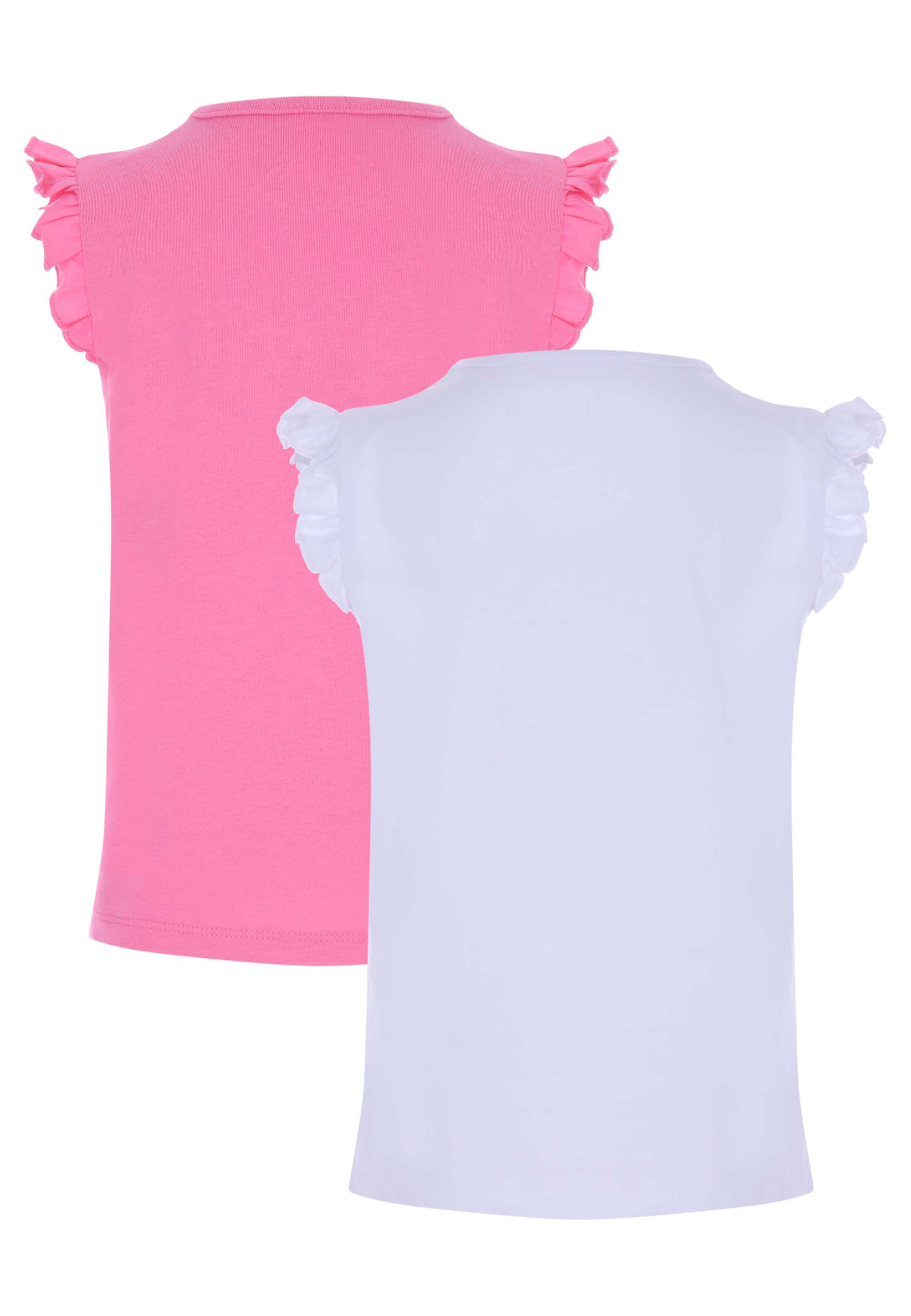 Younger Girls 2pk Pink & White Plain Vest Tops