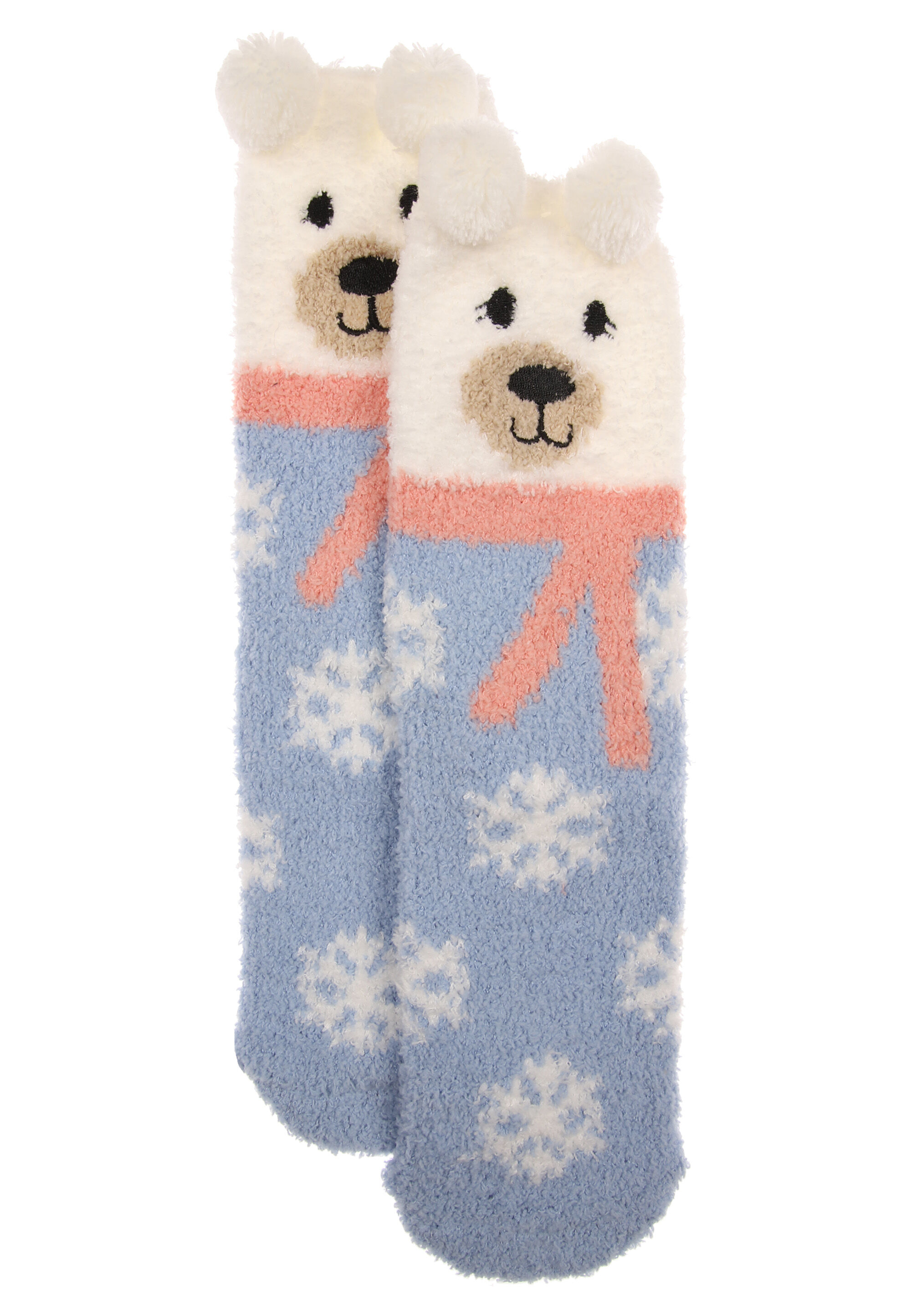 Womens 1pk Blue Bear Marshmallow Cosy Socks