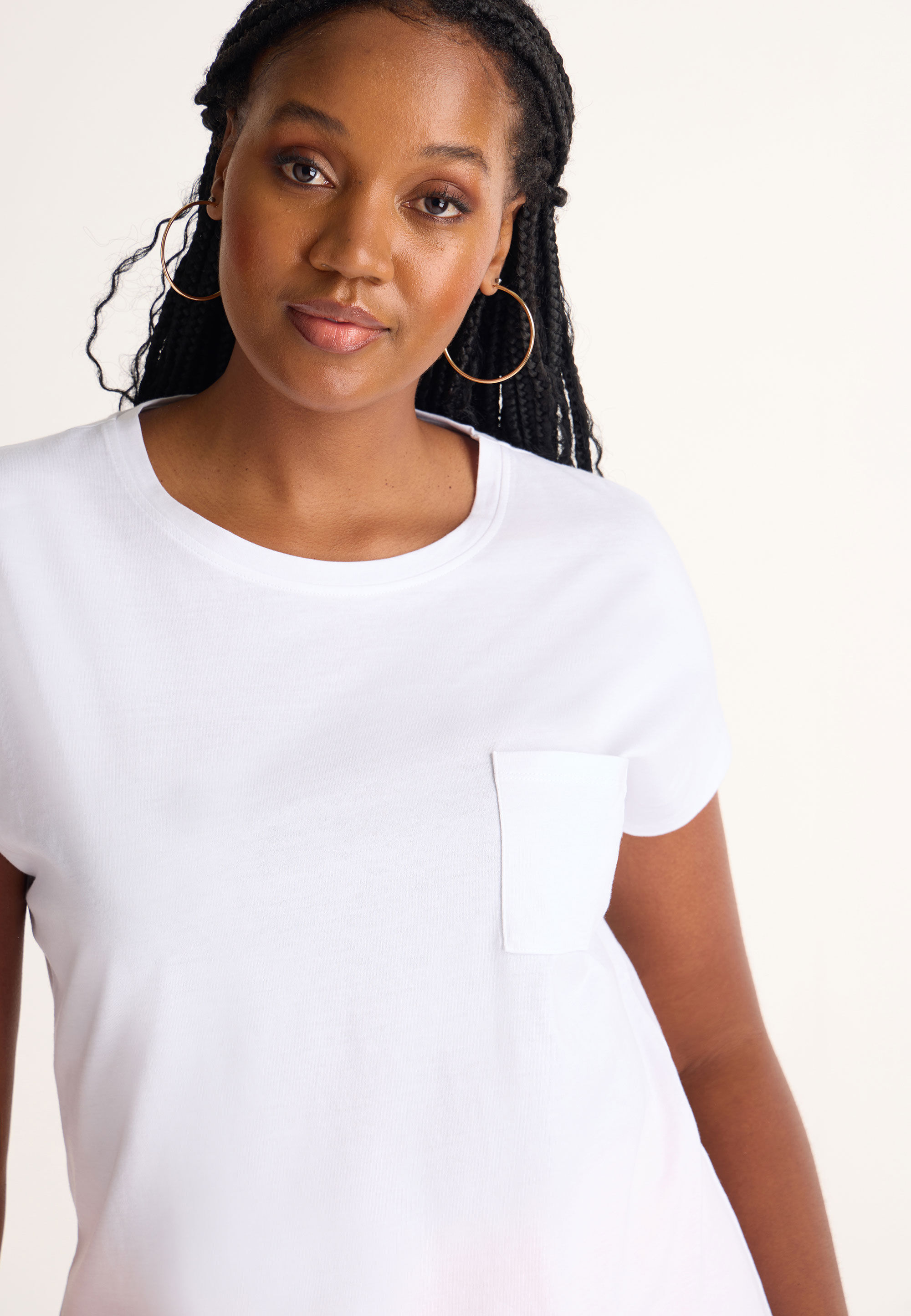 Womens White Small Pocket T-Shirt
