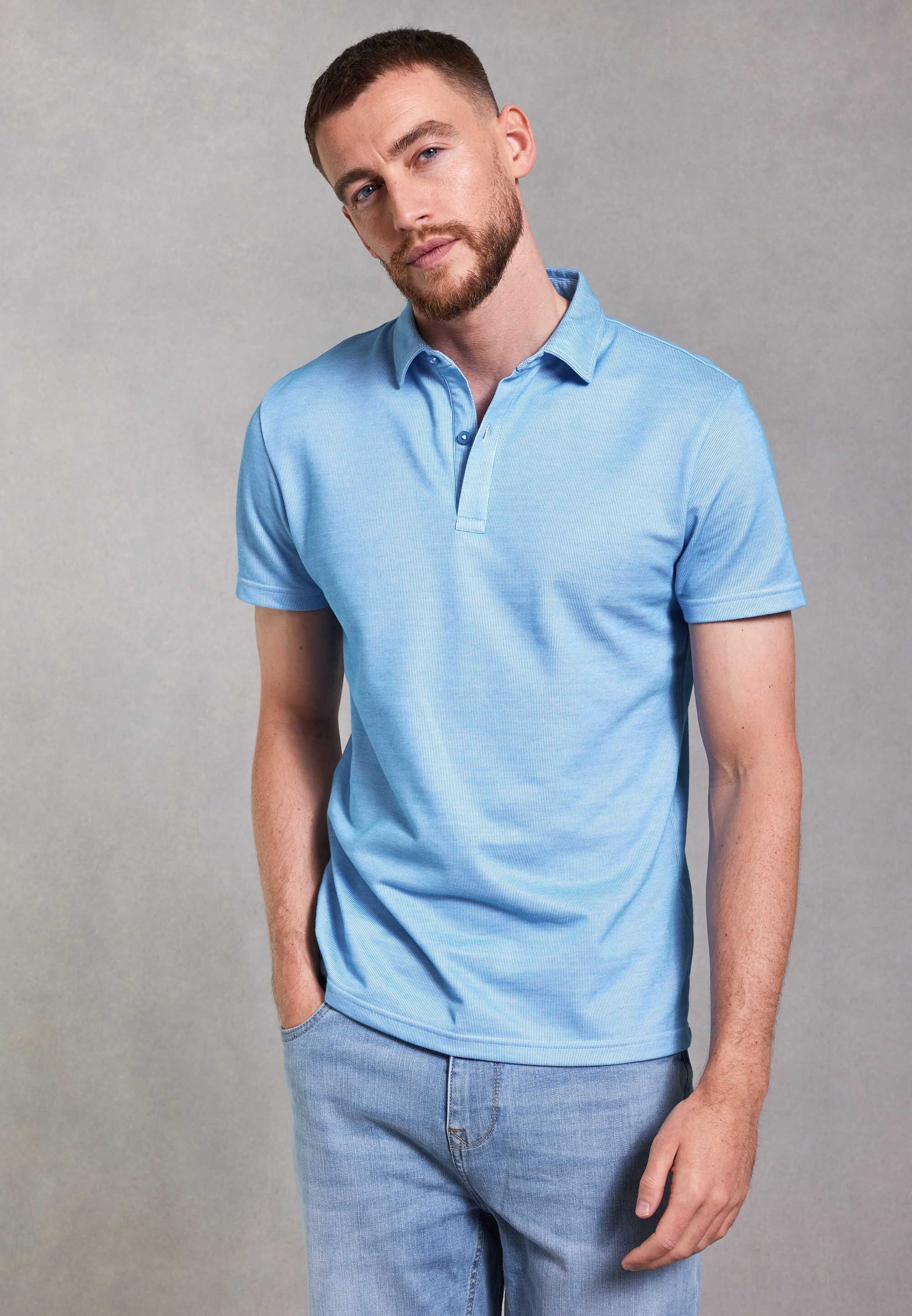 Mens Blue Textured Polo Shirt