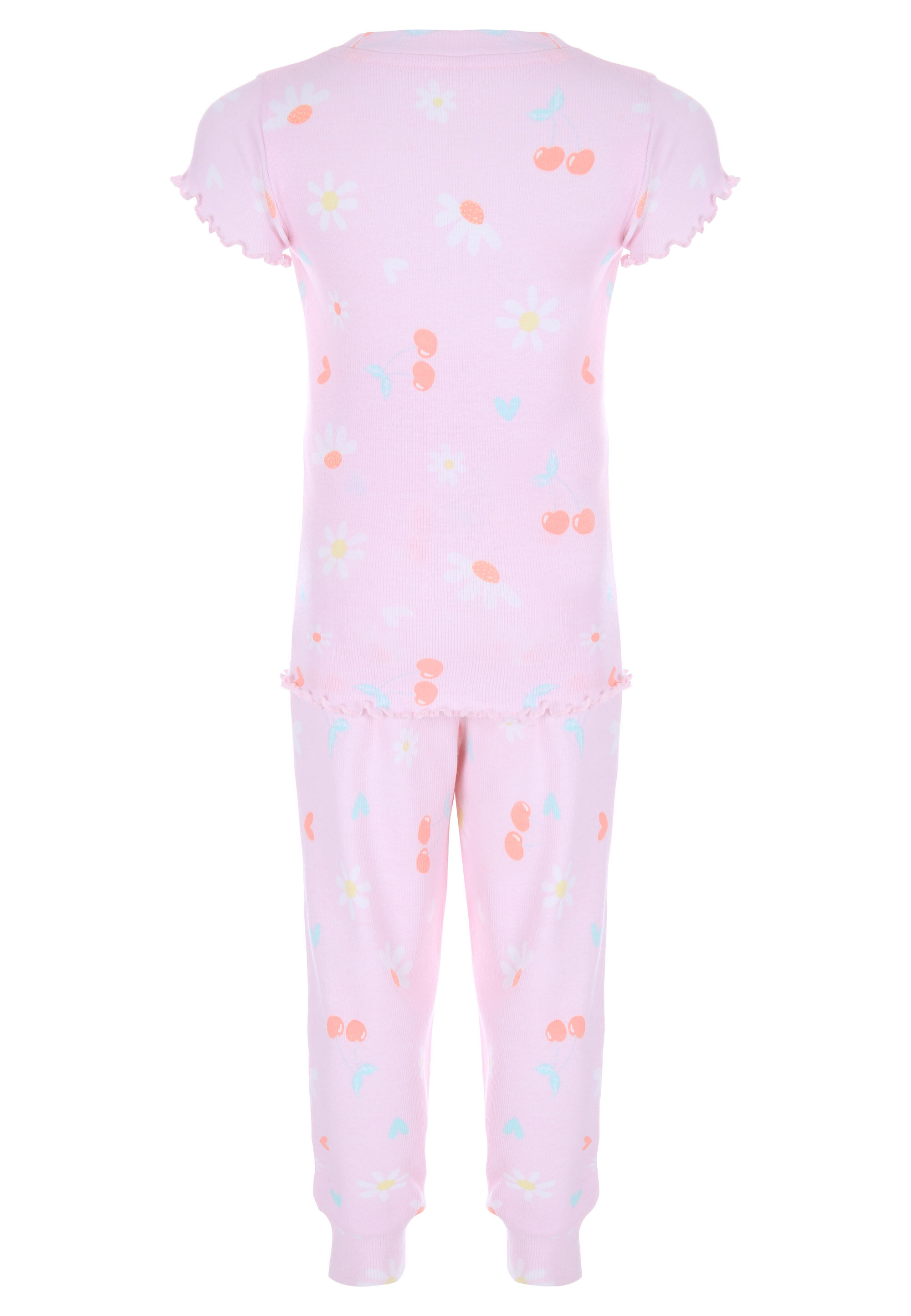 Younger Girls Pink Floral Print Ribbed Pyjama Set