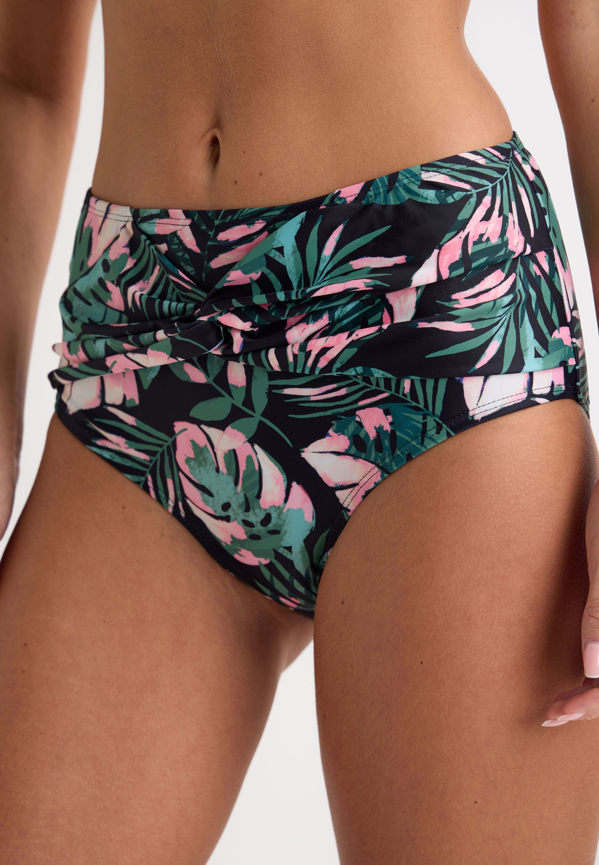 Womens Black & Pink Tropical Print Bikini Bottoms