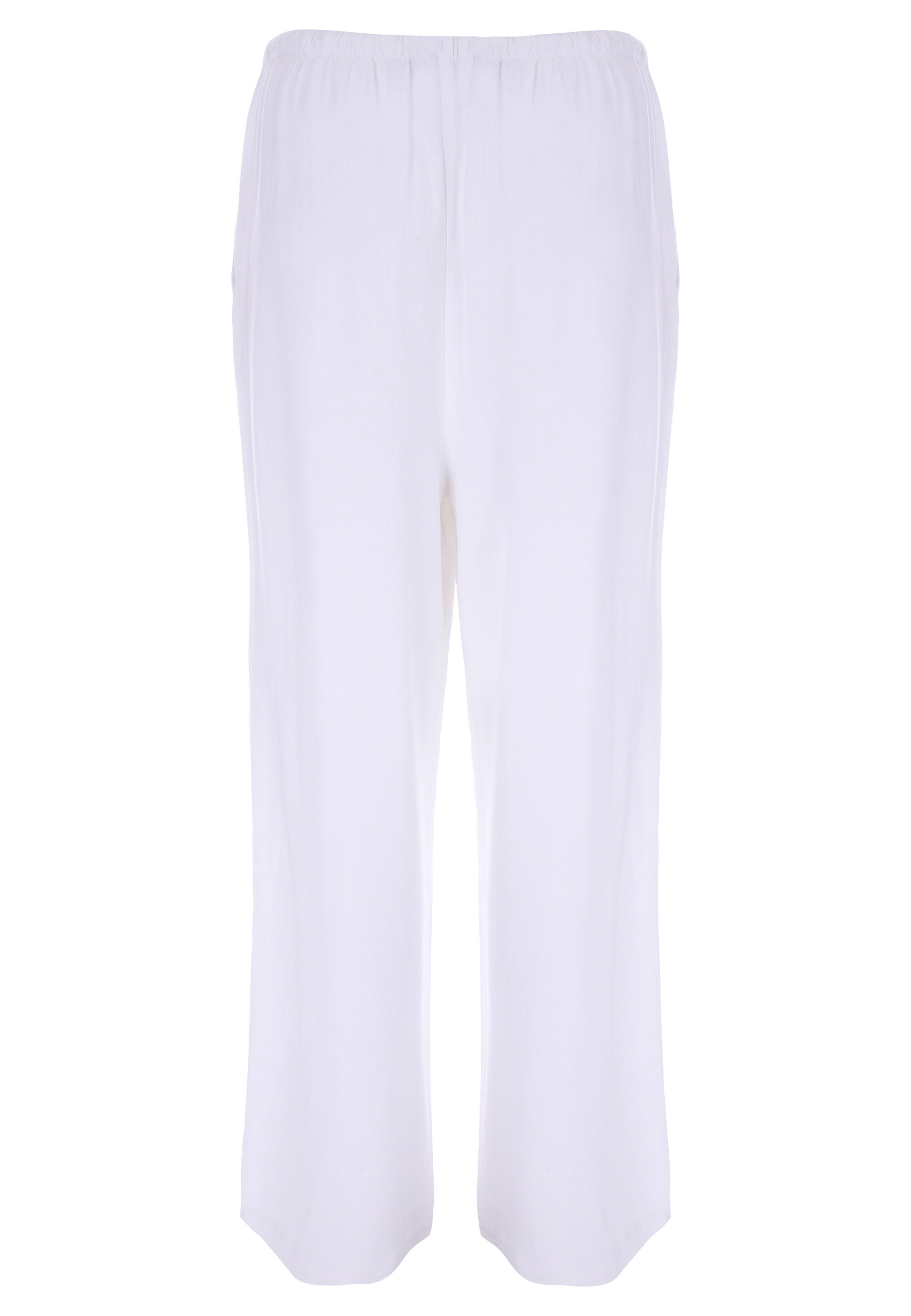 Womens White Plain Wide Leg Linen Trousers