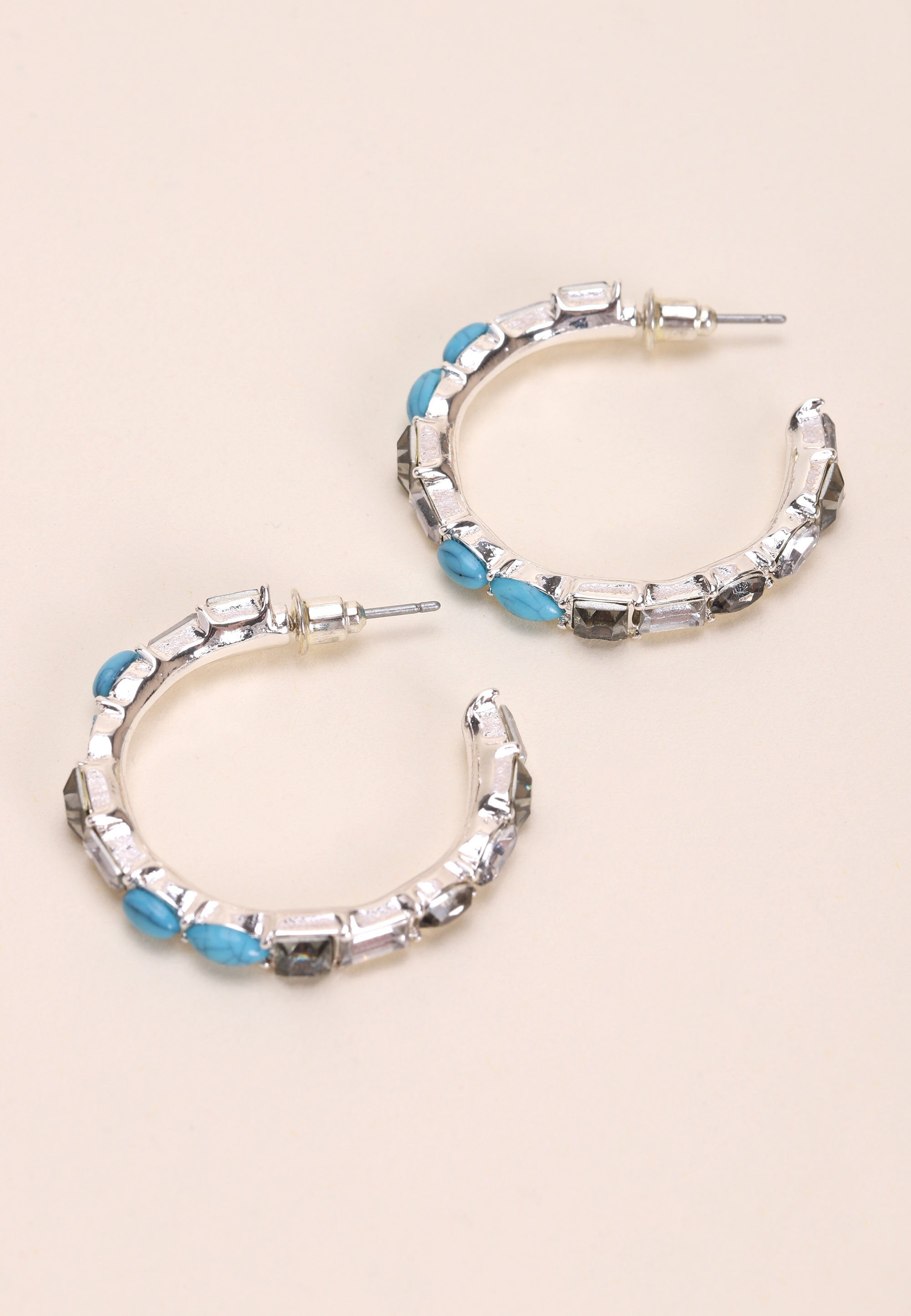 Womens Turquoise Stone Jewelled Hoop Earrings
