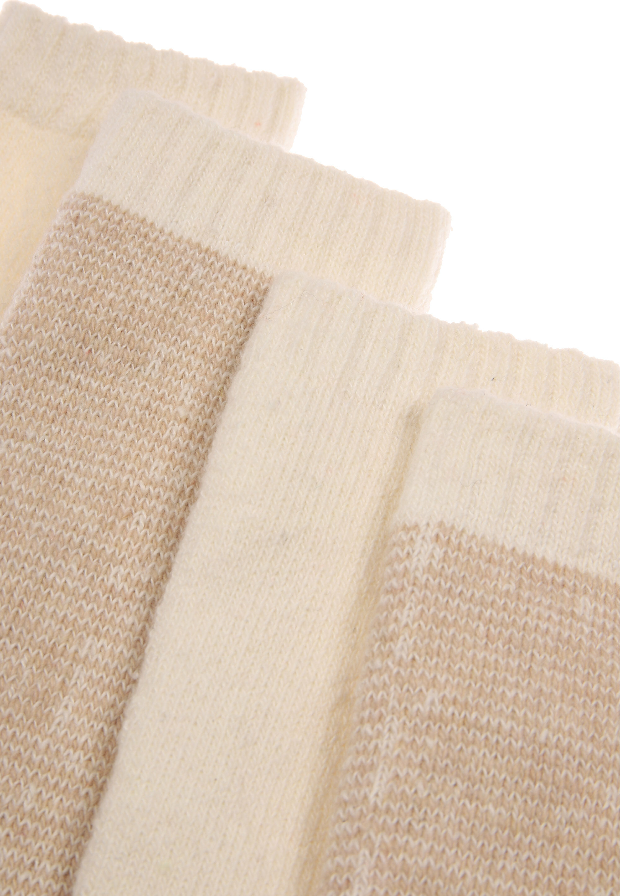 Womens 2pk Beige Stripe Heavy Weight Socks
