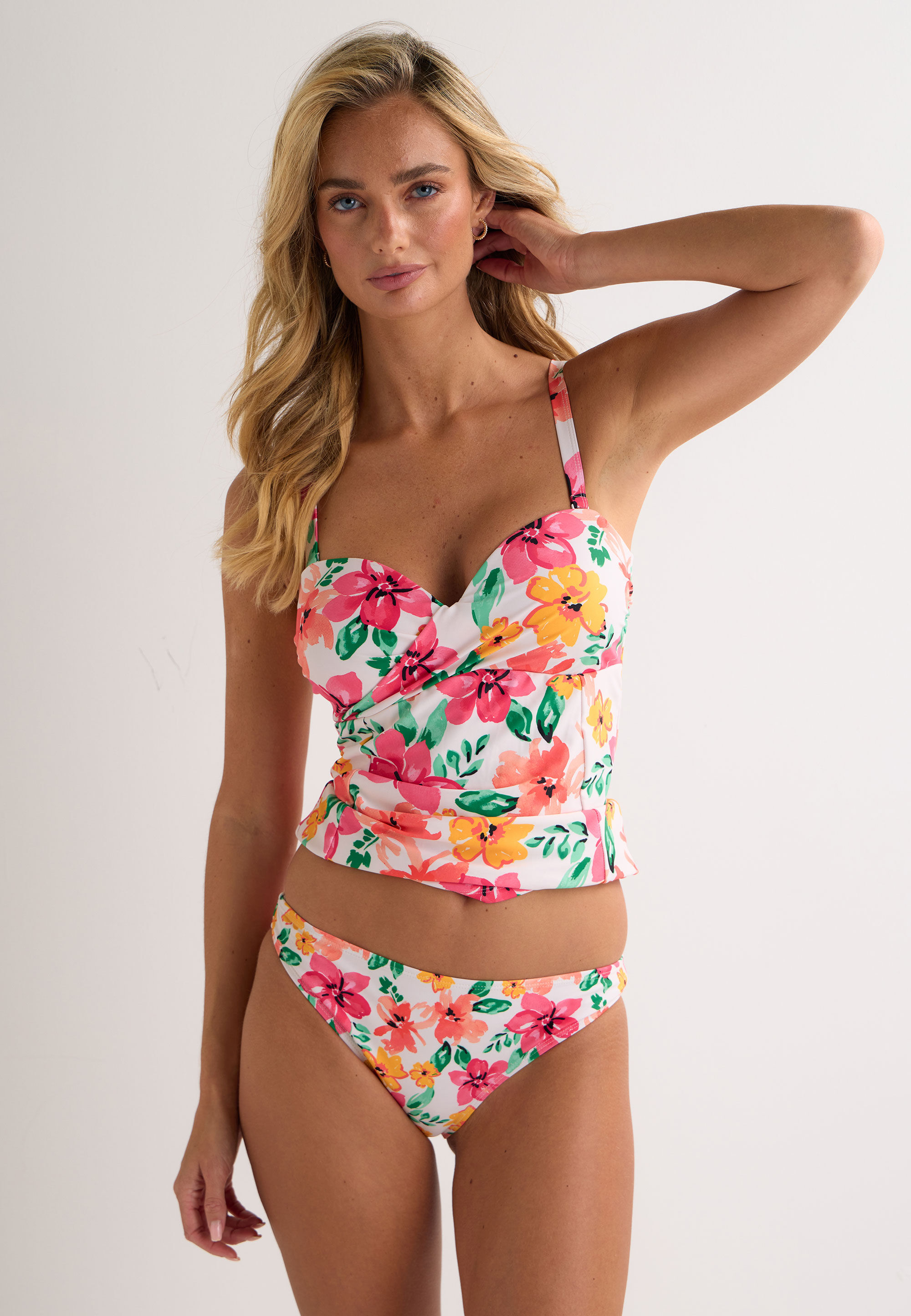 Womens White & Pink Floral Print Bikini Bottoms