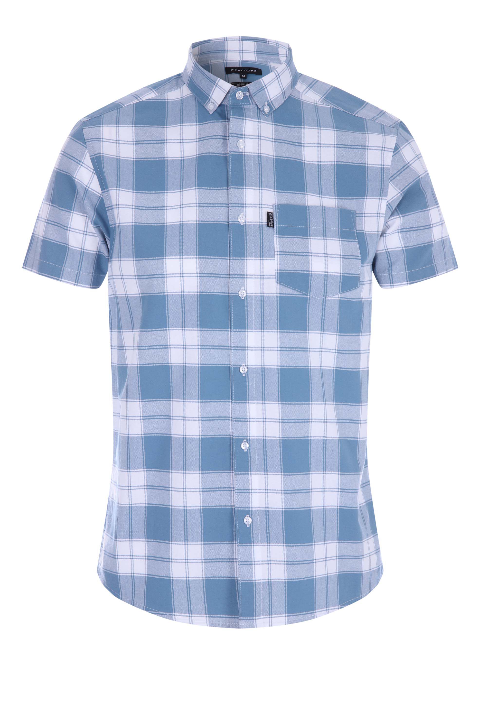 Mens Blue Check Oxford Short Sleeve Shirt