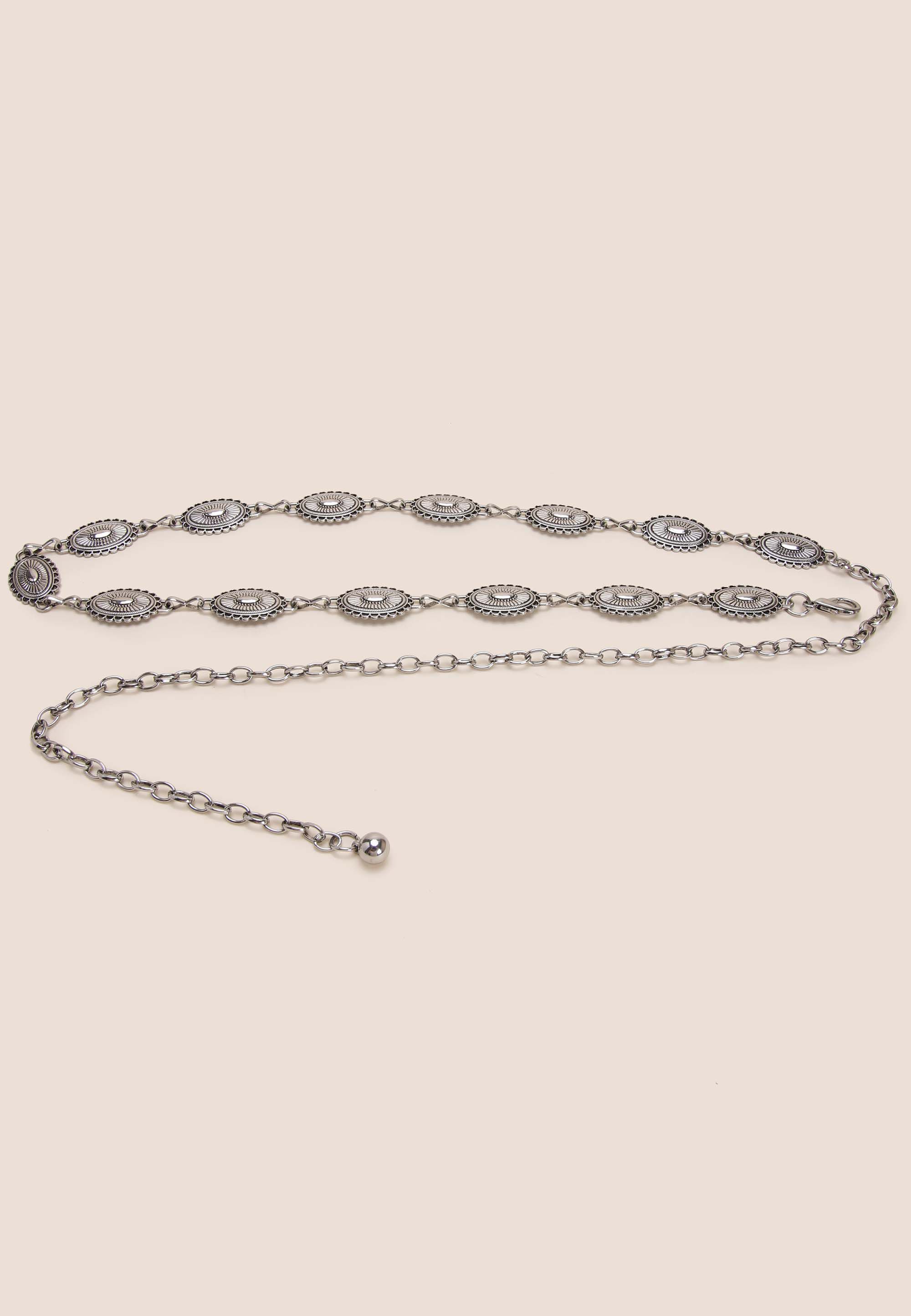 Womens Silver Disc Chain Belt