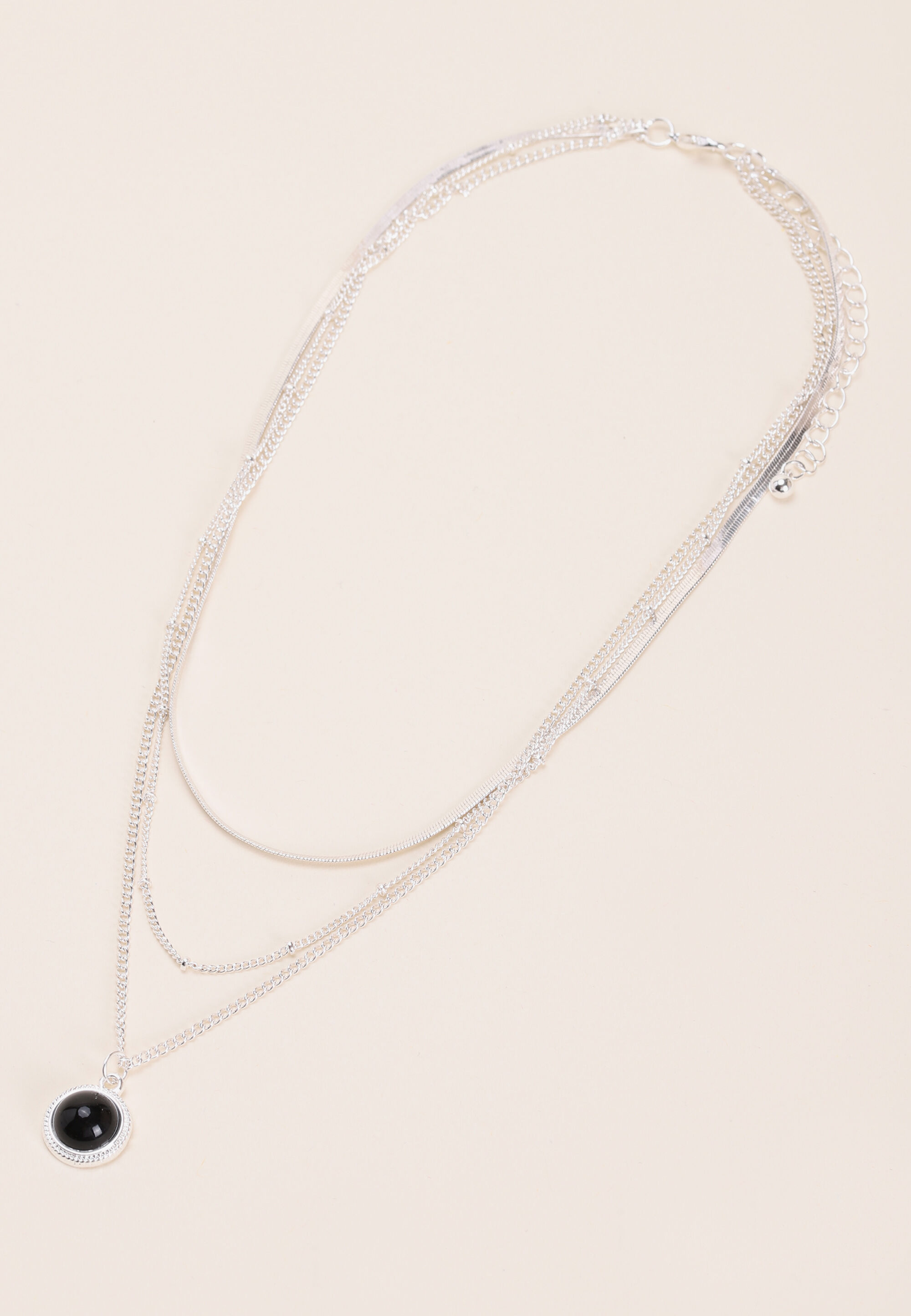 Womens Silver 3 Row Stone Pendant Necklace