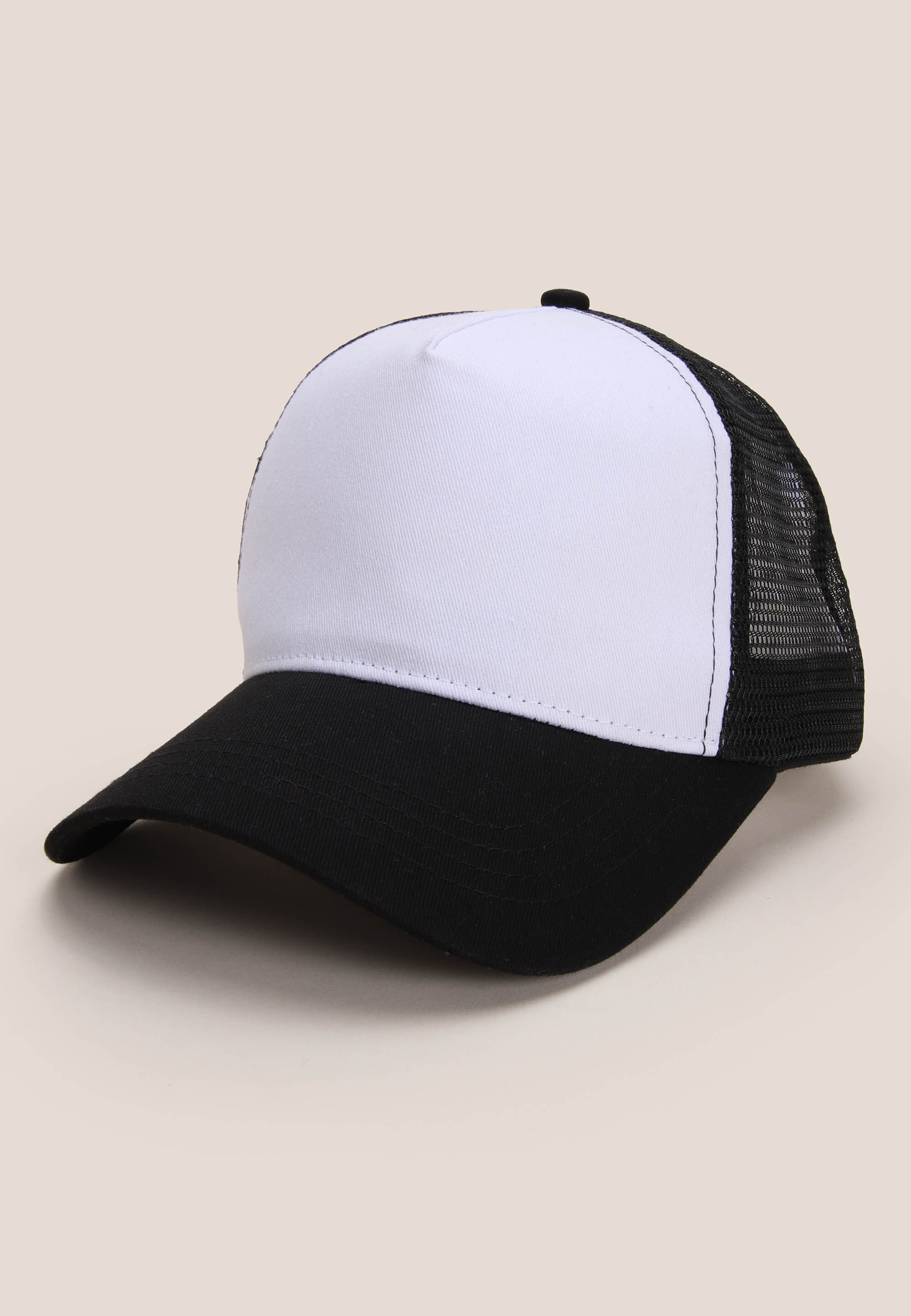 Mens Black & White Plain Trucker Hat