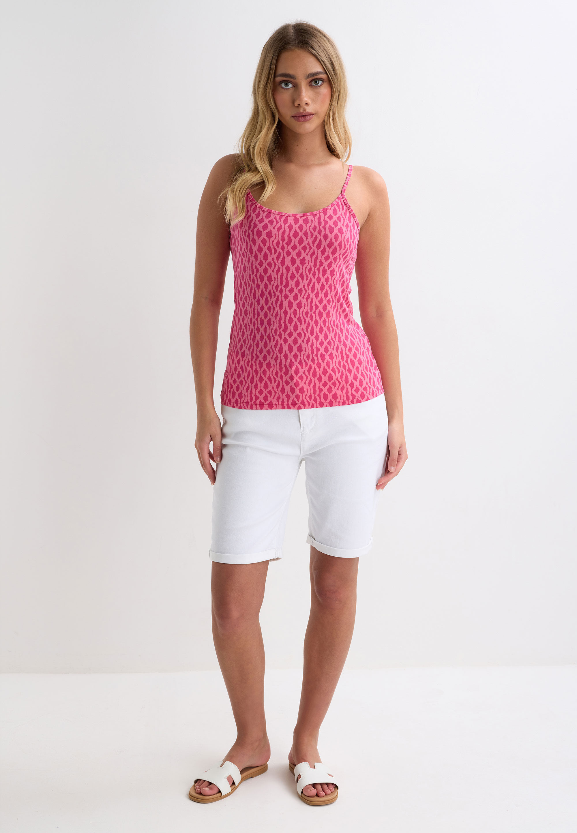 Womens Pink Patterned Stretch Cami Vest