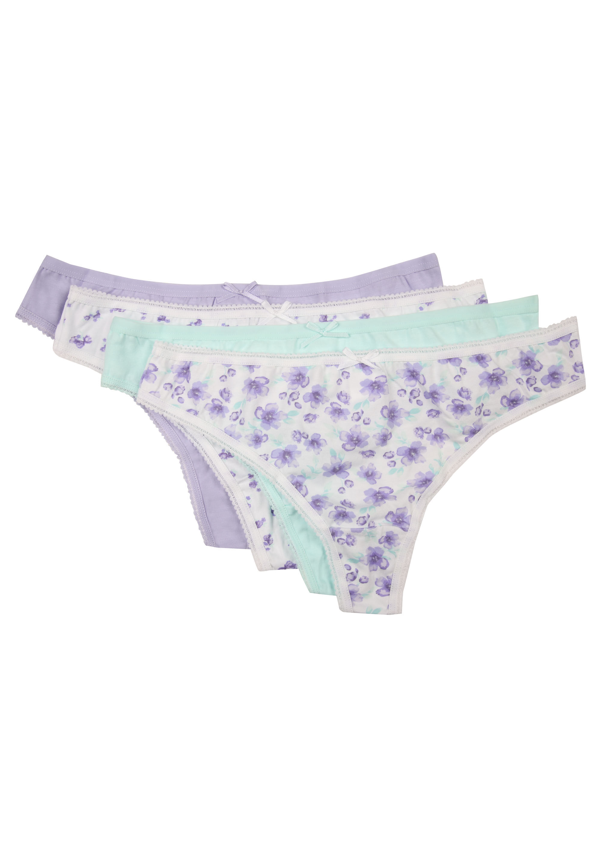 Womens 4pk Lilac Floral Print Thongs