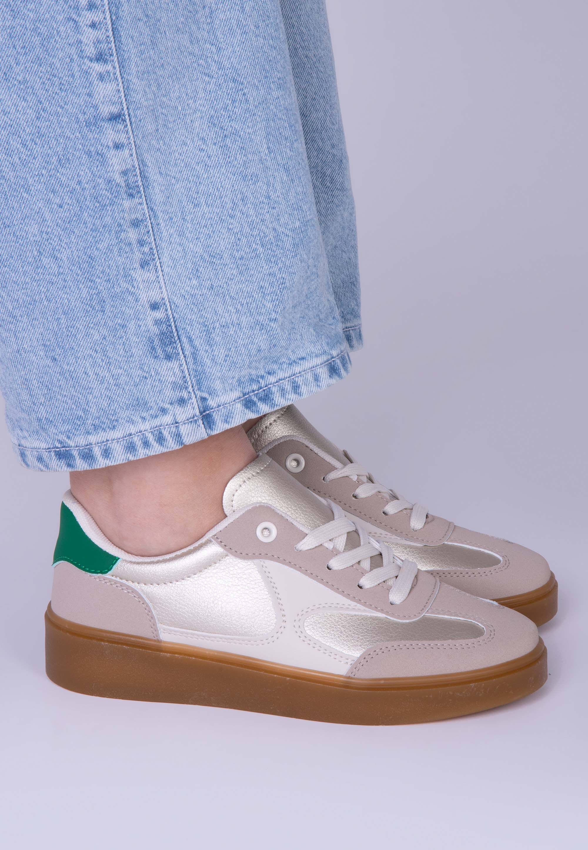 Womens Beige Metallic Retro Gumsole Trainers