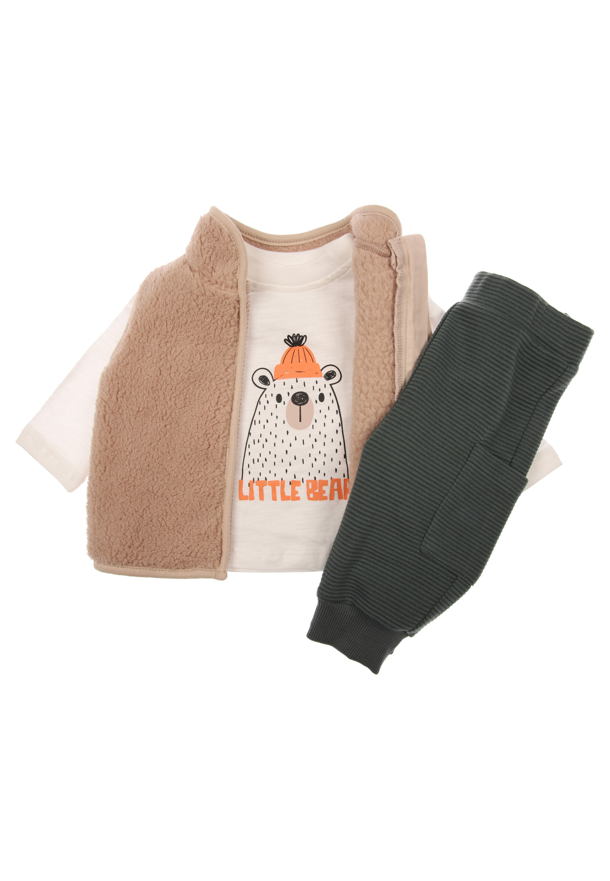 Baby Boy Stone Bear Top Gilet & Legging Set