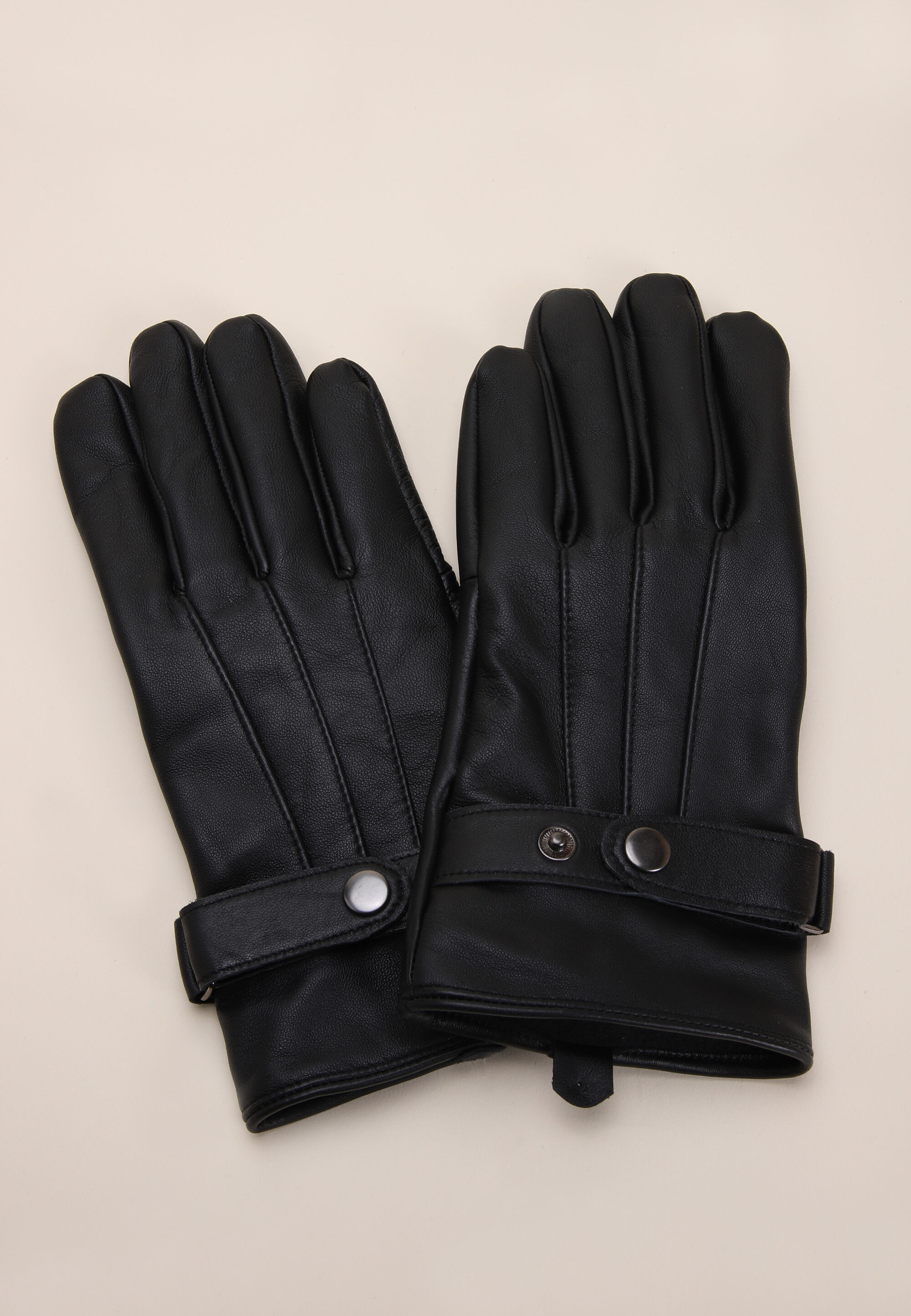 Mens Black Plain Leather Gloves