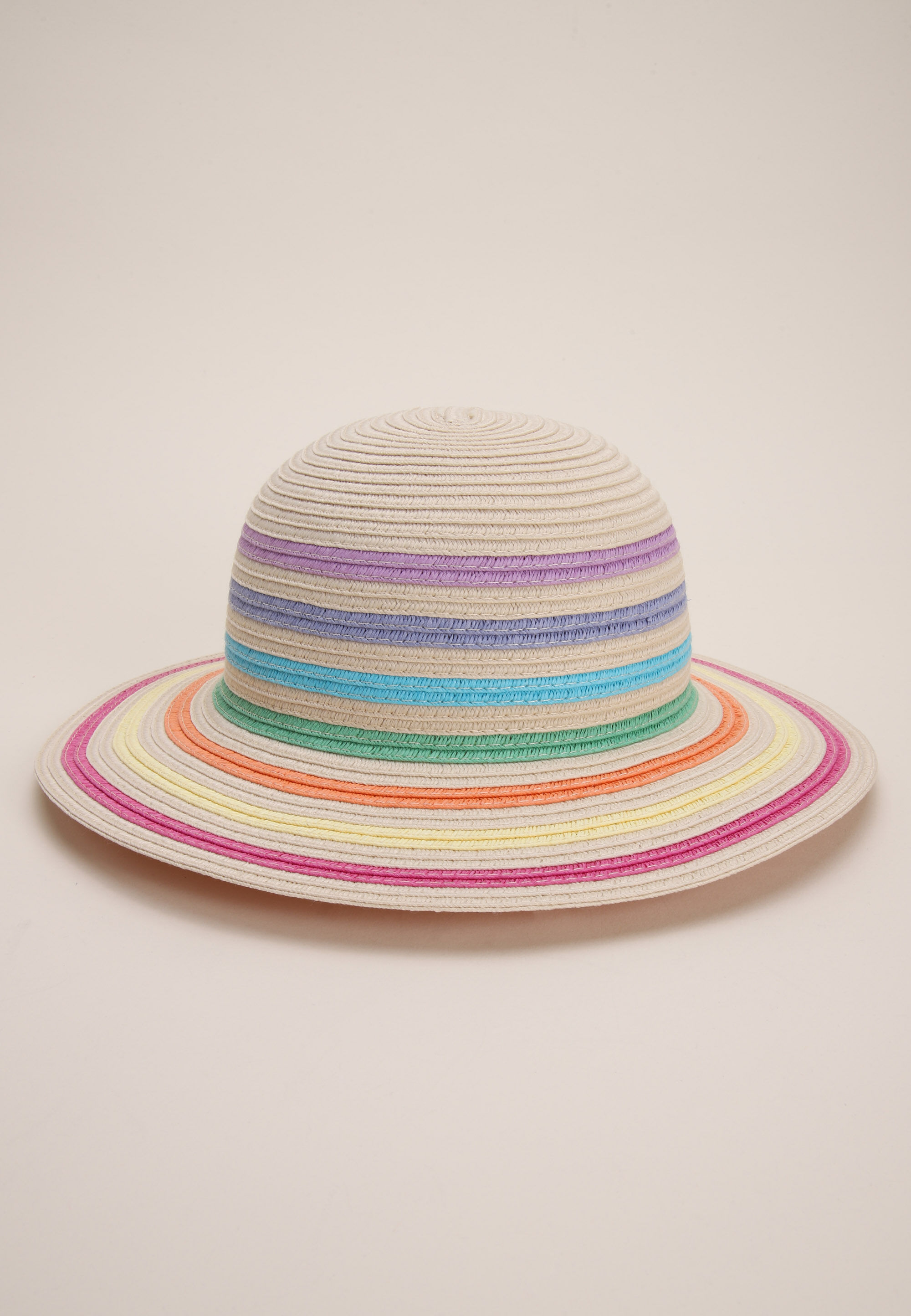 Younger Girls Natural Rainbow Stripe Straw Hat